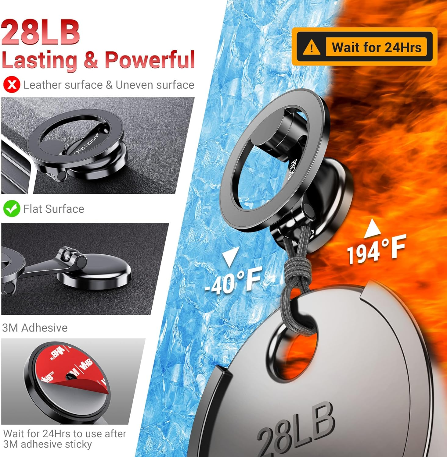 Profezzion Strong Magnetic Car Mount Phone Holder Stand for Iphone 15 14 13 12 Pro Max Mini plus & All Phones with the Metal Ring Included, on Car Dashboard Ultra Stable image number 1