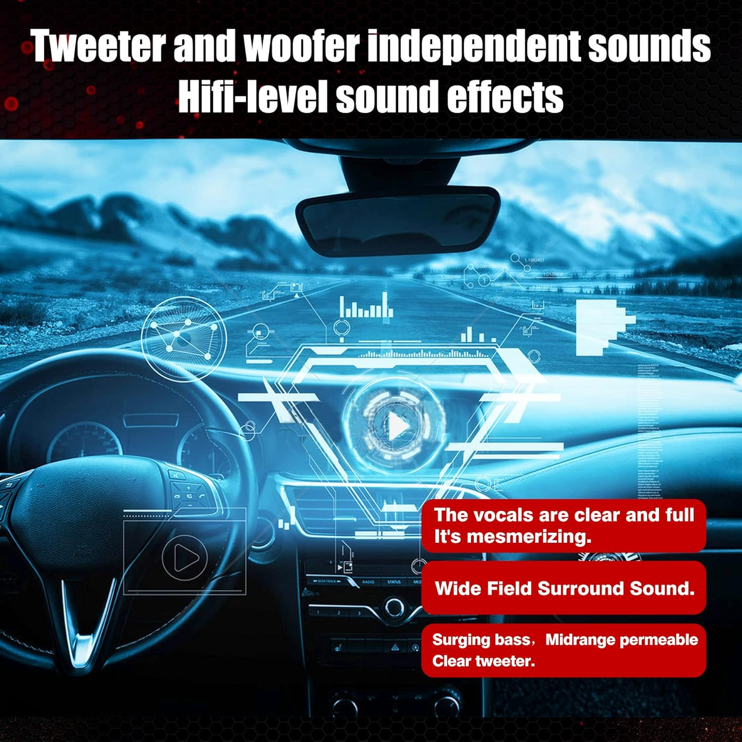 H YANKA 6.5-HCM Component Car Speakers, 600 Watt Pro Car Audio 4 Ohms Stereo Door Speakers Perfect for Upgrading Any Car Stereo System Includes a Pair of Midrange Woofers,Tweeters, Crossovers（Pair） image number 1