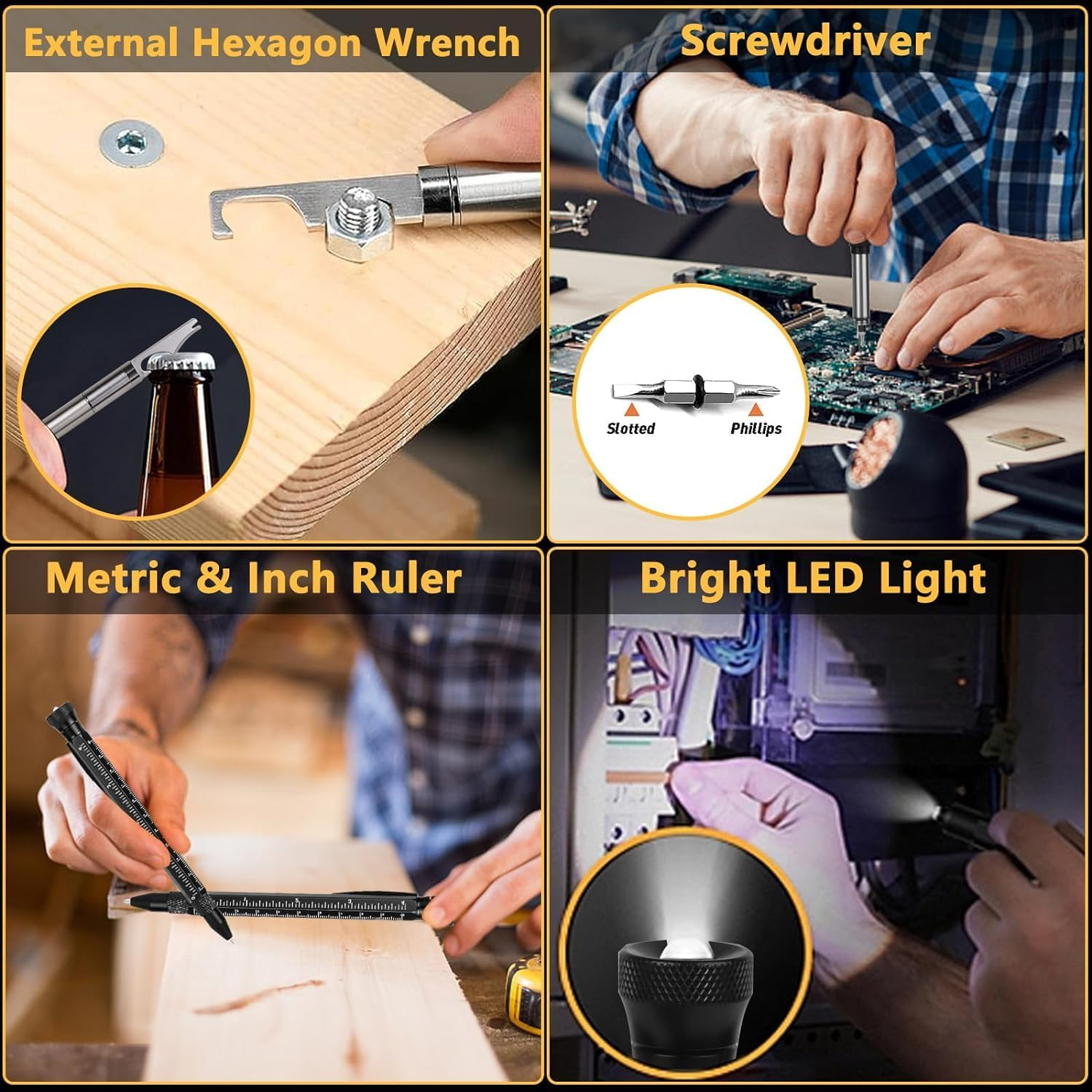 Gifts for Men, 12 in 1 Multitool Pen with Stress Relief Accessory, Flashlight Pen Bottle/Box Opener Hook Remover Lightweight Wrench, Cool Gadgets Tools for Dad, Husband, Grandpa, Unique Birthday Gifts image number 2