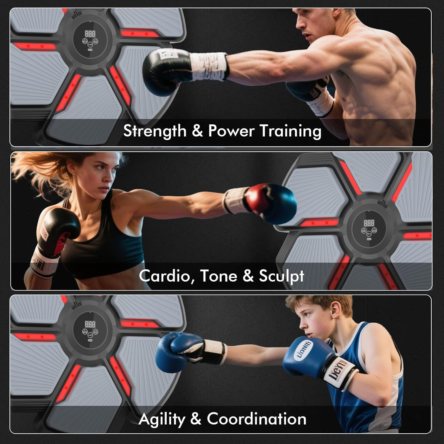 Music Boxing Machine Wall Mounted, Bluetooth Punching Trainer with LED Display, 9 Modes & 9 Speeds, Boxing Gloves Included, Music Punching Machine for Adults & Teens, Home Gym Reflex Workout Equipment