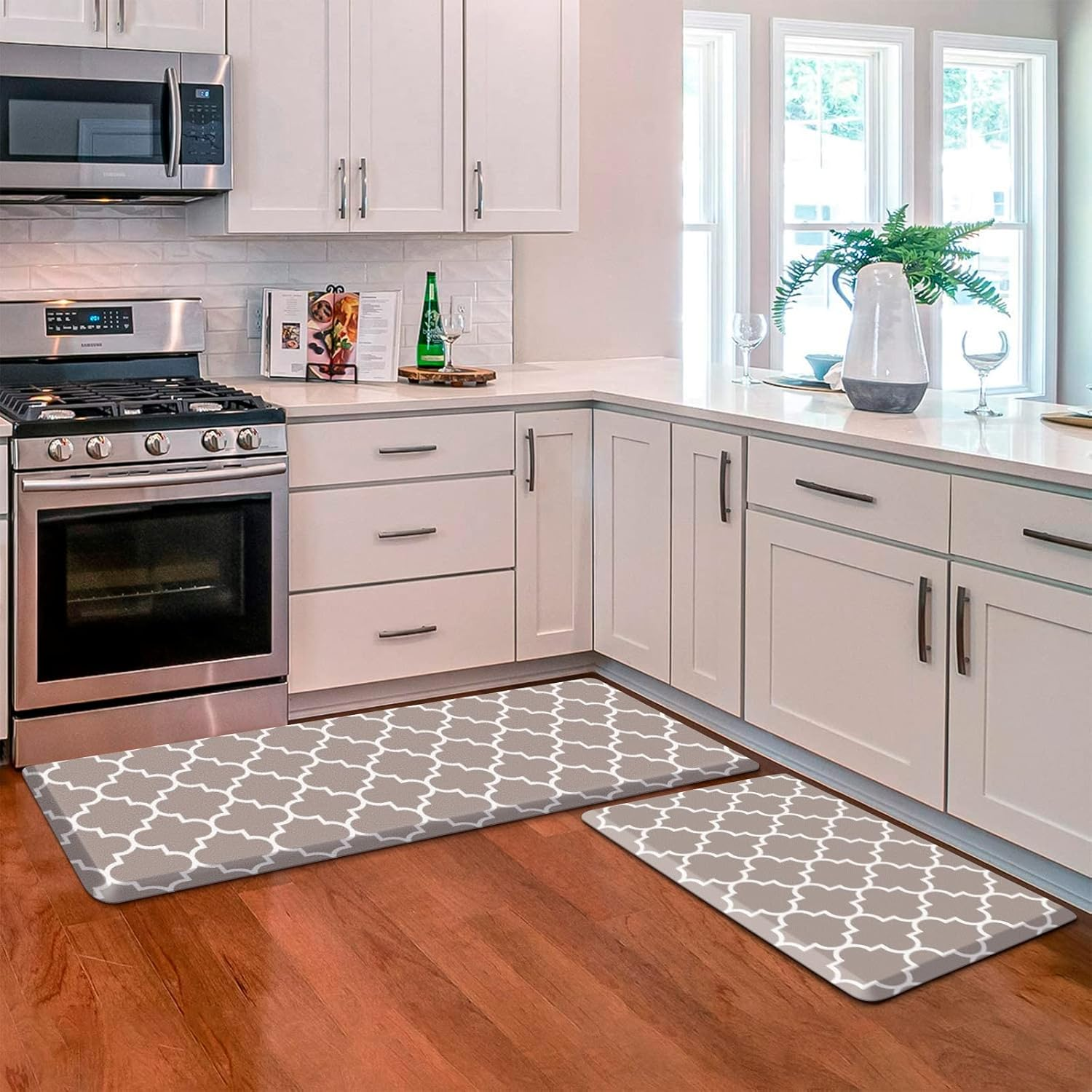 KMAT Kitchen Mat [2 PCS] Cushioned Anti-Fatigue Floor Mat, Waterproof Kitchen Mats and Rugs Heavy Duty PVC Ergonomic Comfort Standing Foam Mat for Kitchen, Floor Home, Office, Sink, Laundry,Black