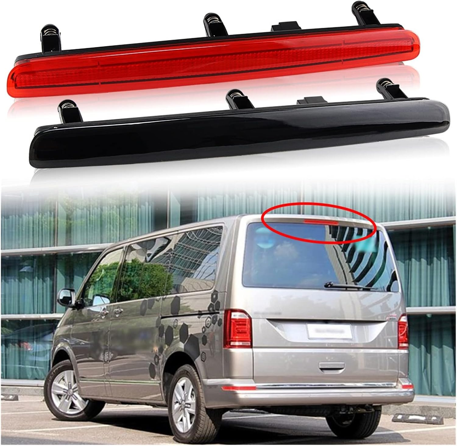 VOFIXE 1 PCS Light 3RD Third Brake Light Level Rear High Mount Stop Lamp, For, for VW, Transporter, For, for Multivan, CARAVELLE T5 2003 2004-2015 Automotive Brake Taillight(1Pcs LED Red Lens)