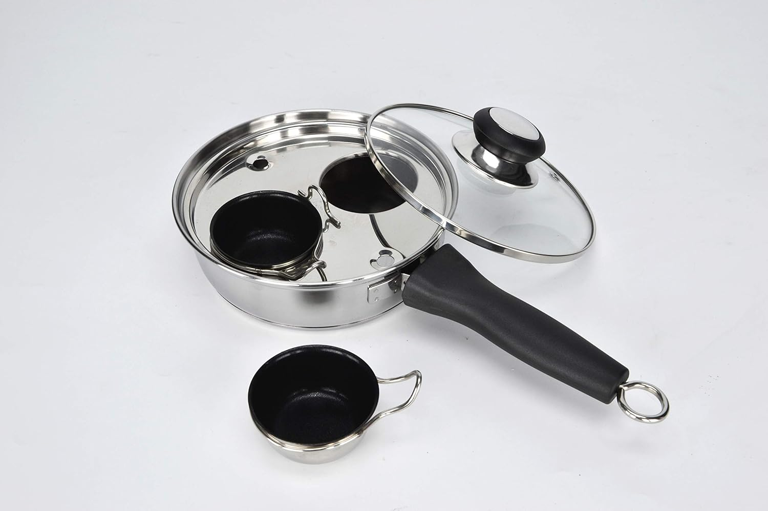 2 Cups Egg Poacher Pan - Stainless Steel Poached Egg Cooker &ndash; Perfect Poached Egg Maker &ndash; Induction Cooktop Egg Poachers Cookware Set with 2 Nonstick Large PFOA FREE Egg Poacher Cups image number 2
