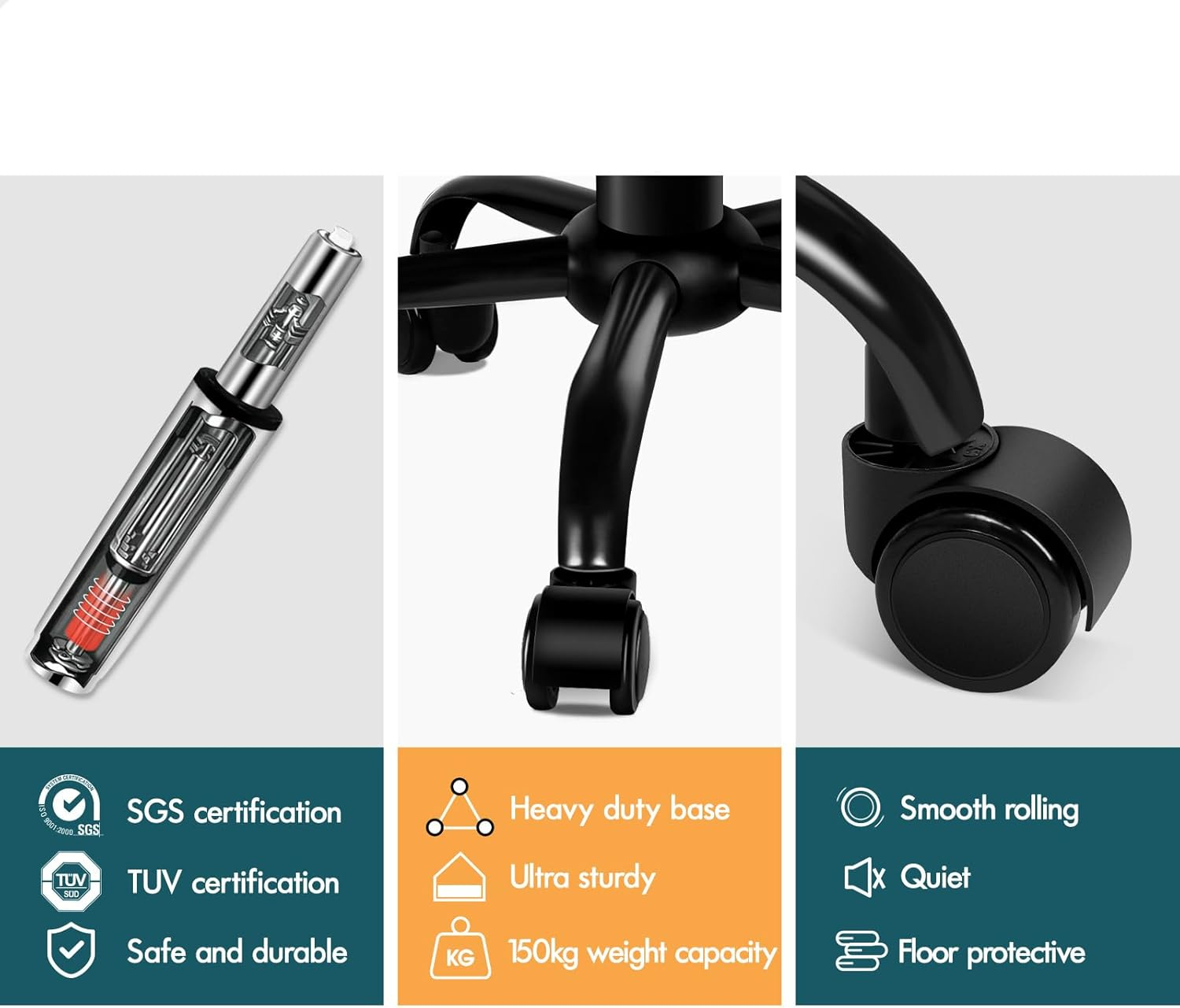 ALFORDSON Salon Stool with PU Leather Upholstery, Adjustable Drafting Rolling Stools in 49-64.5Cm Height, Swivel Spa Chair with Rolling Wheels Hair Barber for Massage Table(Lina Black) - Lina Black image number 4