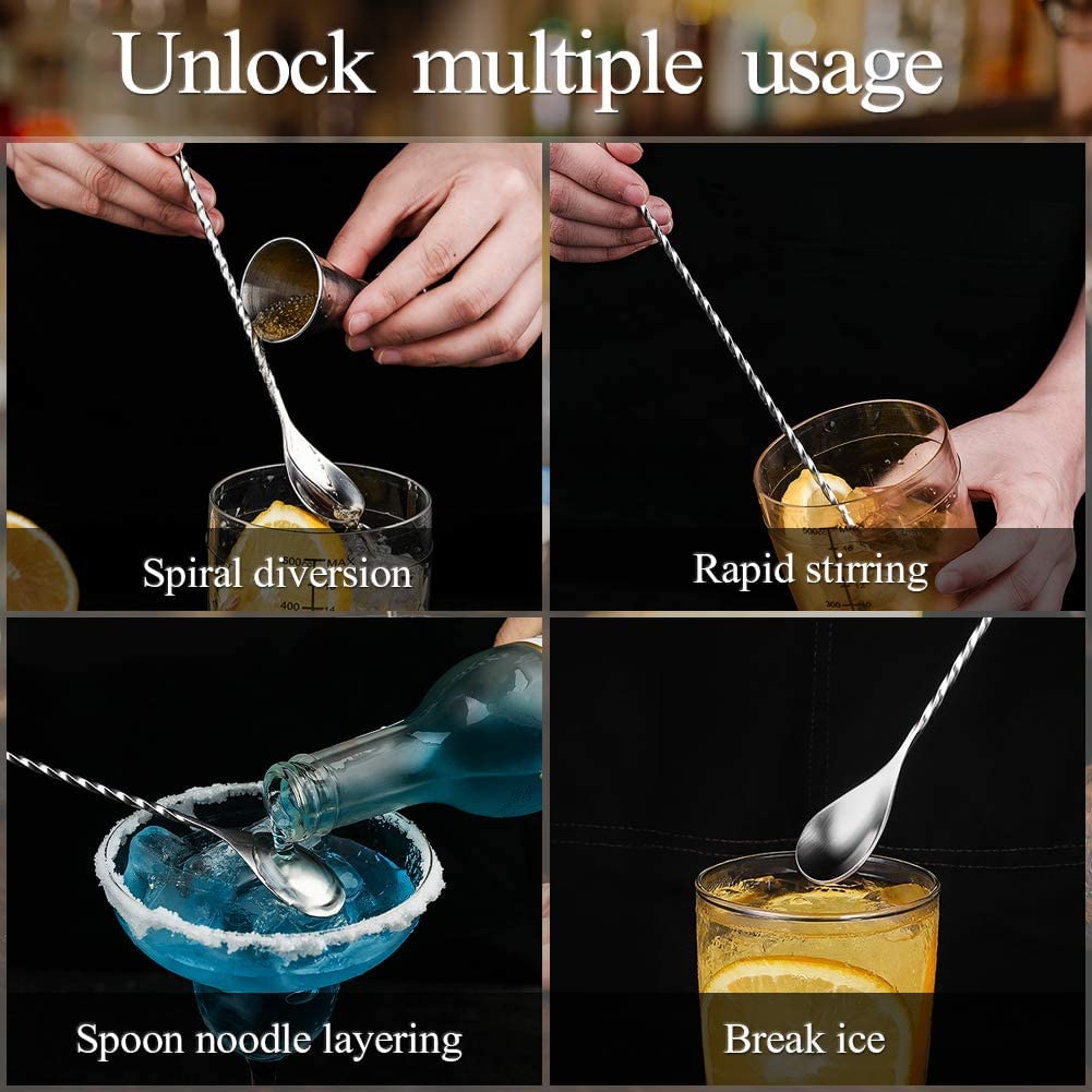 Cocktail Spoon Silver, 11.8 Inches Stirrer, Long Mixing Spoon, Stainless Steel Spiral Long Handle Cocktail Mixer Spoon for Cocktail Shakers, Tall Glasses and Pitchers - Silver image number 2