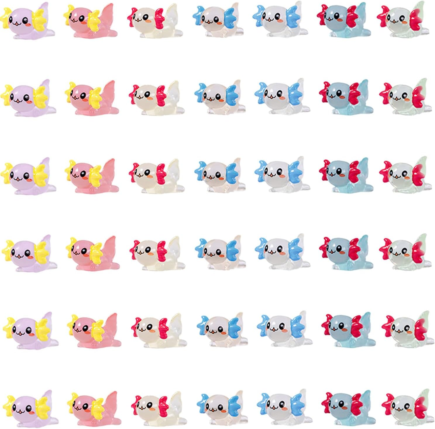 Mini Resin Axolotl Miniature Figurine, Glow in the Dark Tiny Animal Figurines Small Luminous Charm Ornament for DIY Craft Garden Landscape Ornament Potted Plants Decorations (Luminous-42Pcs)