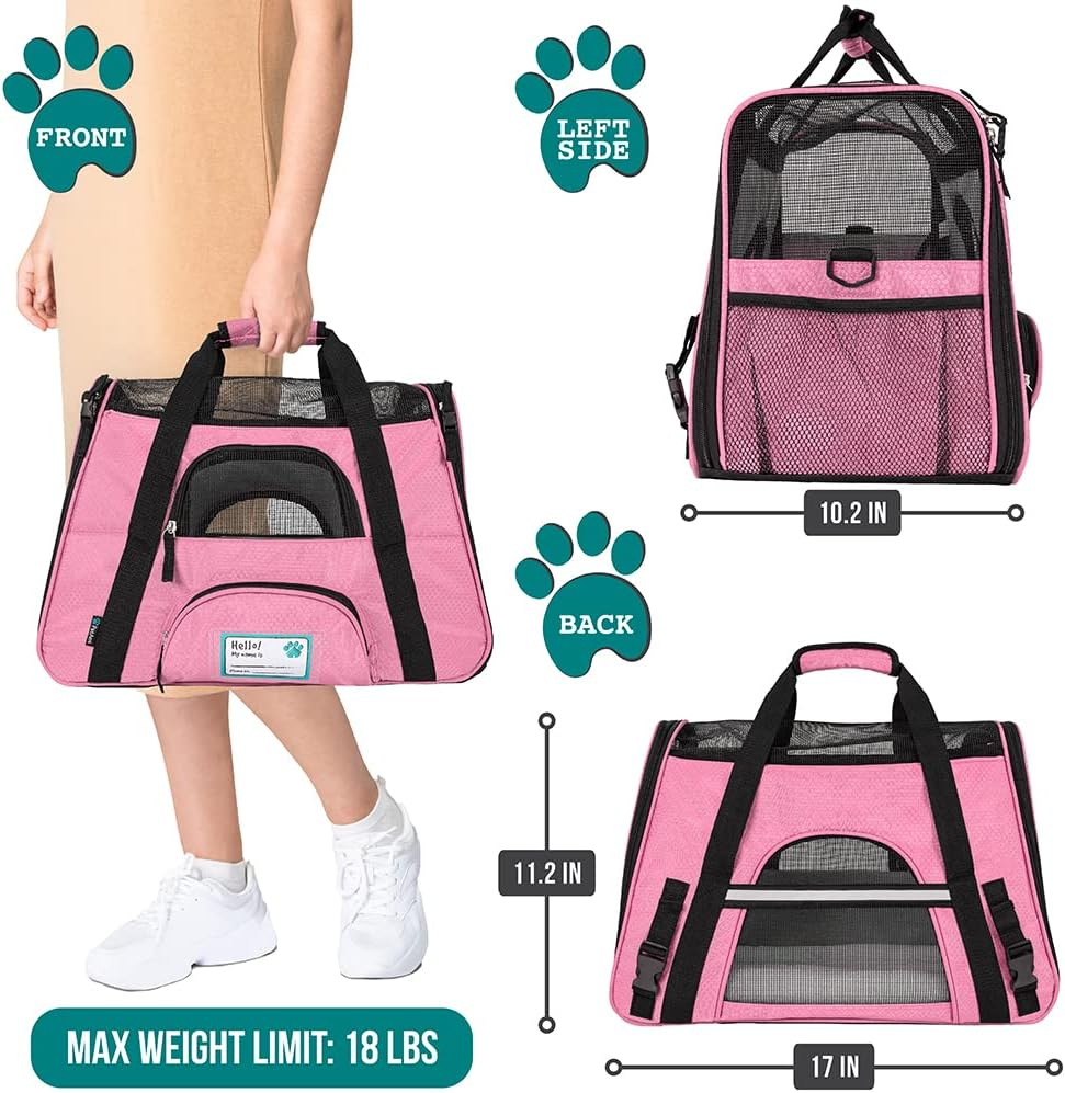Petami Premium Airline Approved Soft-Sided Pet Travel Carrier | Ventilated, Comfortable Design with Safety Features | Ideal for Small to Medium Sized Cats, Dogs, and Pets (Small, Pink) image number 7