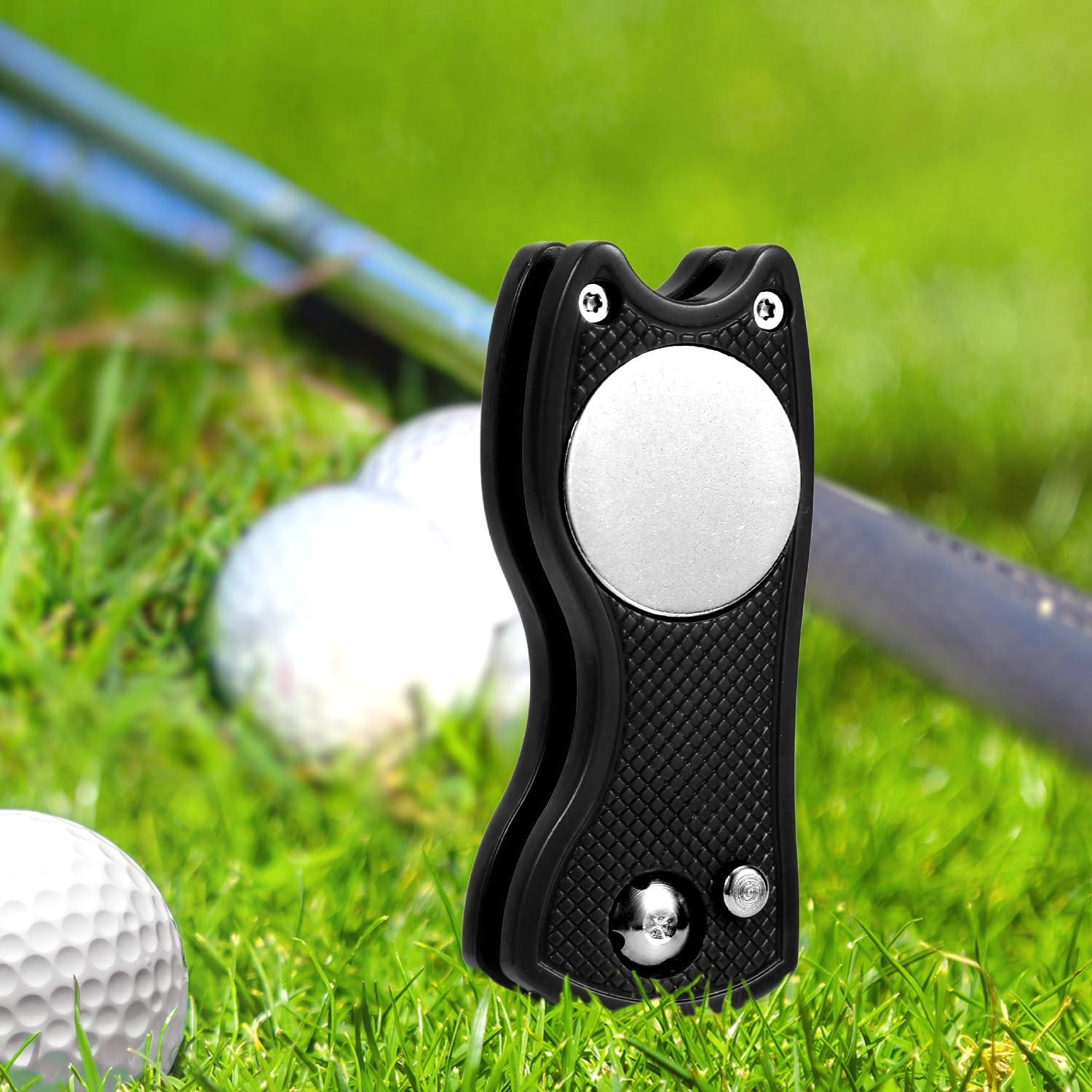 Golf Divot Repair Tool, Stainless Steel Divot Repair Tool Foldable Pop-Up Divot Turf Fork Golf Metal Putting Fork Golf Turf Fork Ball Marker Divot Tool for Golf Lover image number 4