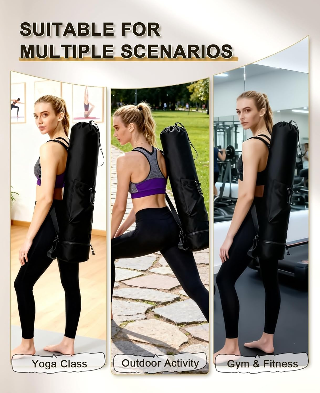 Yoga Mat Bag Waterproof Adjustable Strap Multi-Pocket Gym Travel Beach Park Classroom Accessories with Wet Pocket - Blue image number 4