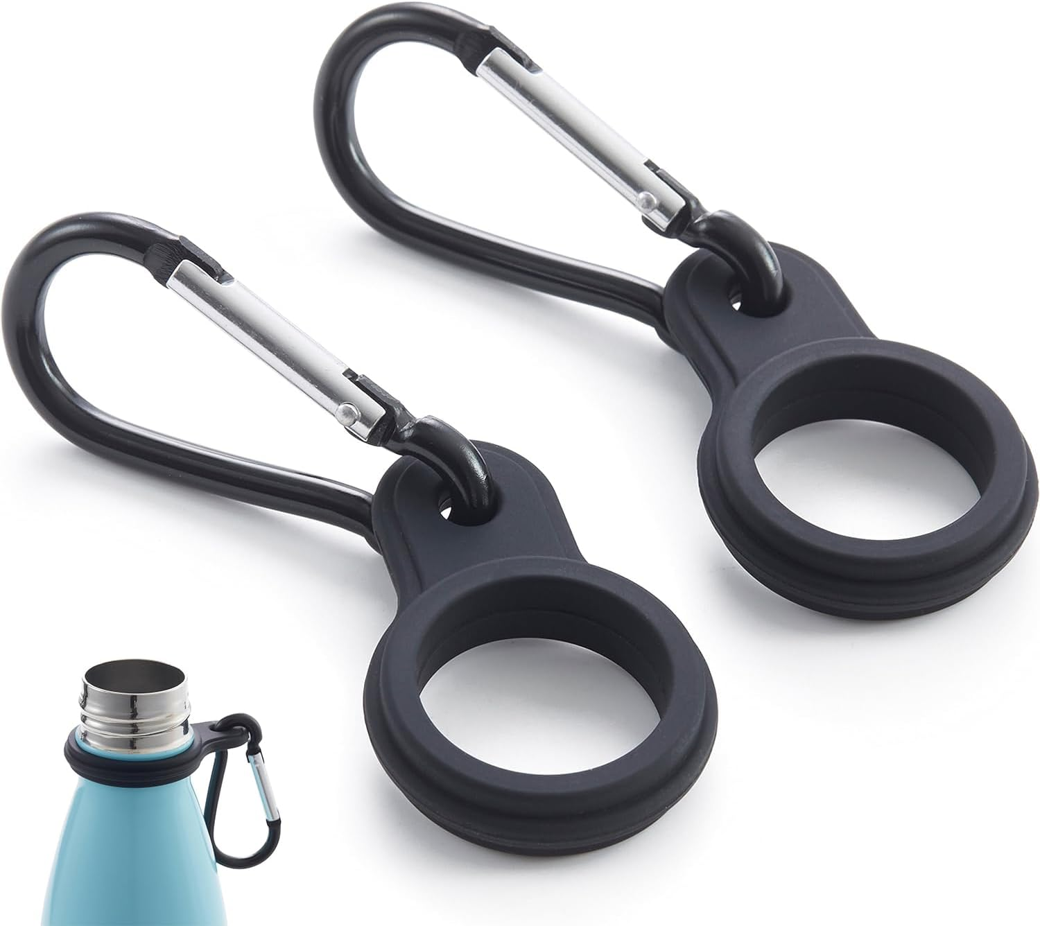 Black Silicone Water Bottle Buckle with Carrying Bottle Holder Bottle Clip for Traveling Camping Hiking Mountaineering,Easy to Use Sports Water Bottle Accessories (2 Pack) image number 6