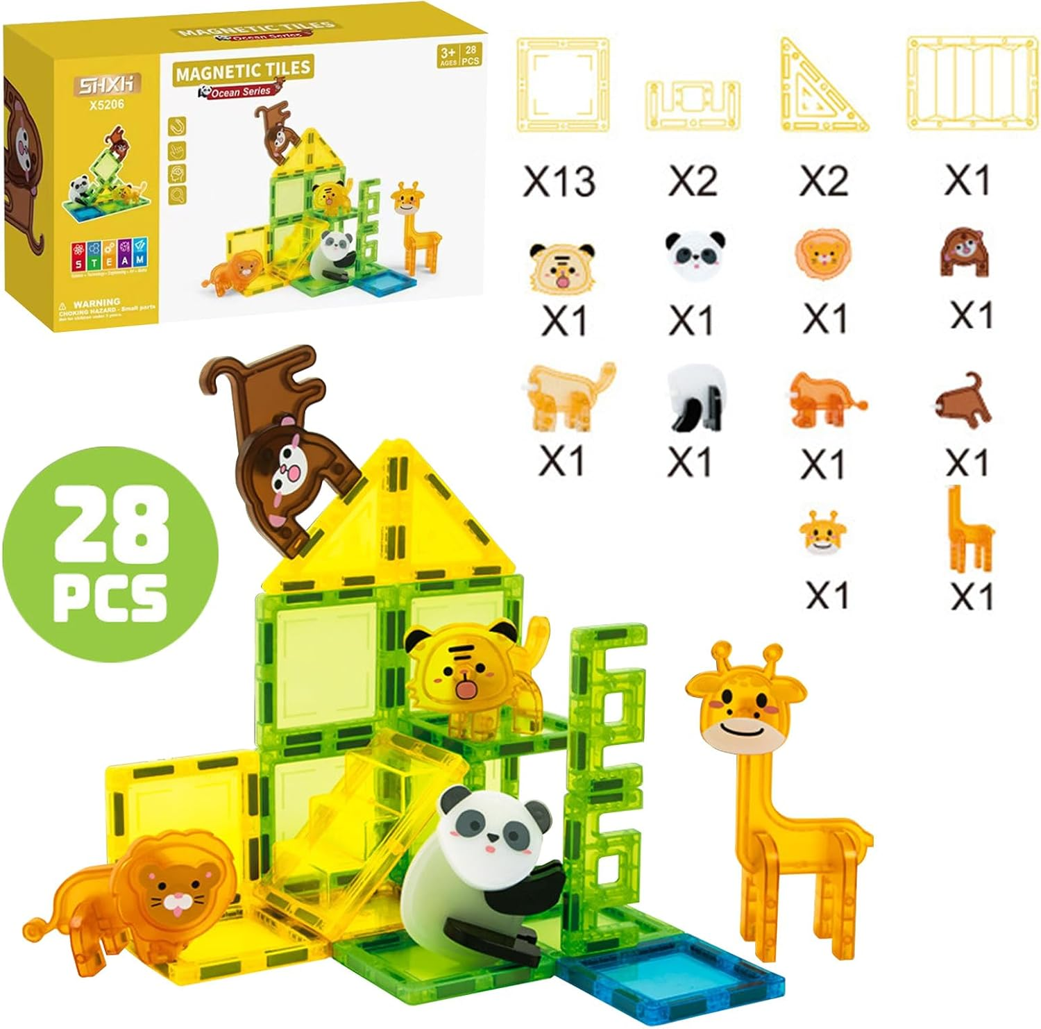 Magnetic Tiles Forest Animals Magnetic Building Blocks Set for Kids Educational STEM Toys Construction Set for Girl Boy Birthday Gifts Toddler Ages 3 4 5 6 7 8