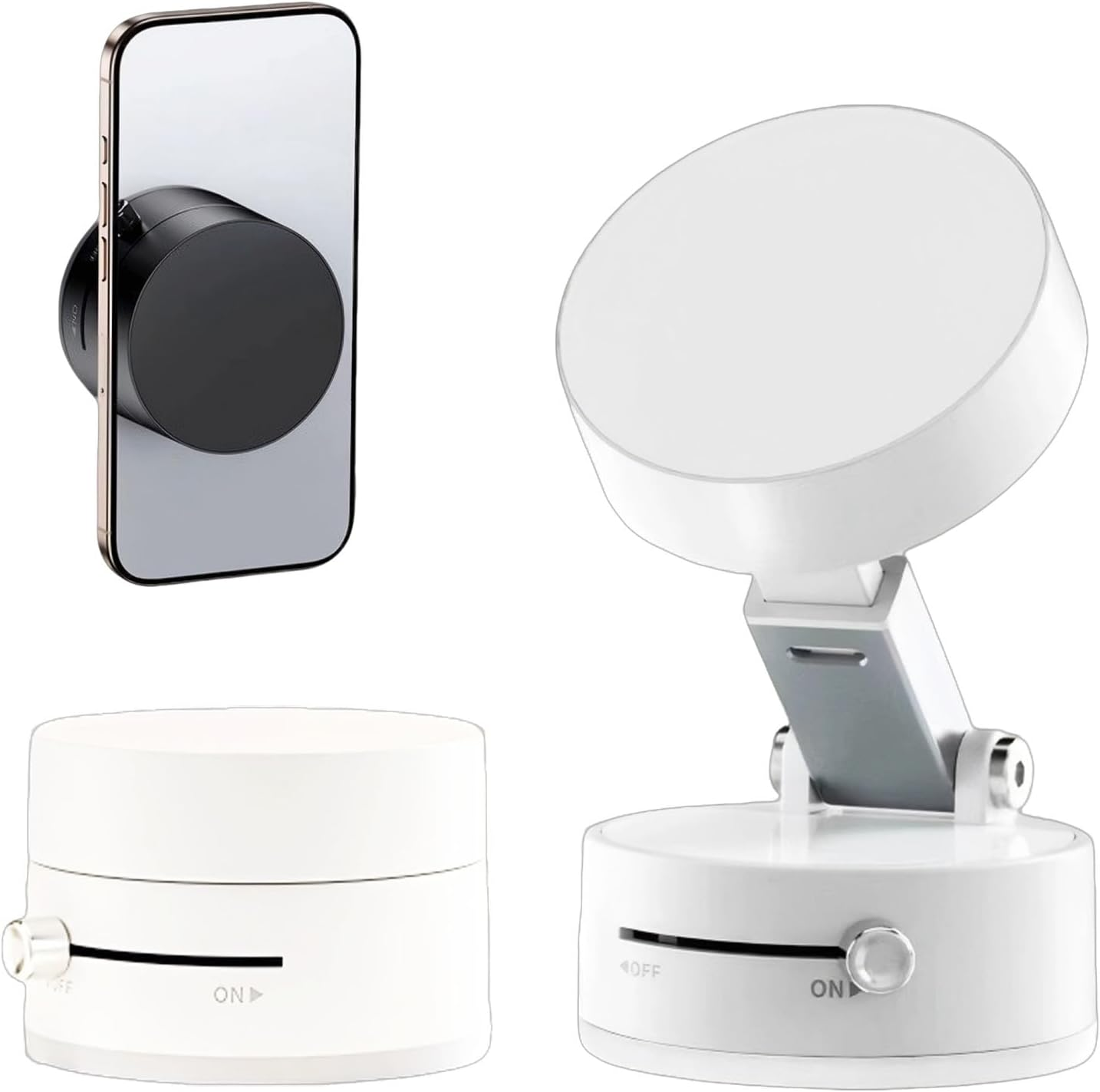 Leeneen 2025 New Strong Magnetic Vacuum Suction Phone Holder,For Car/Home/Smooth Surface/Mirror/Glass Foldable and Retractable Vacuum Magnetic Suction Phone Mount Bracket (White)