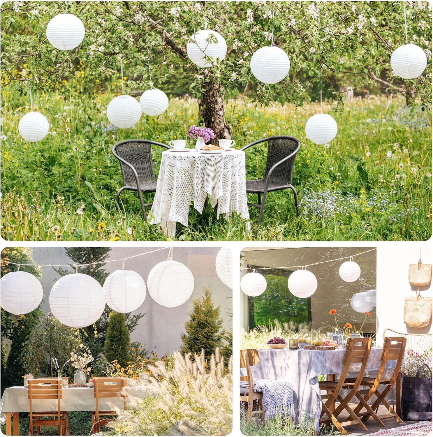 20Pcs White Paper Lanterns Chinese Hanging Paper Lanterns Mix Size Decorative Party Lanterns for Wedding Birthday Halloween Party DIY, 4 Size(15-20-25-30Cm) image number 2