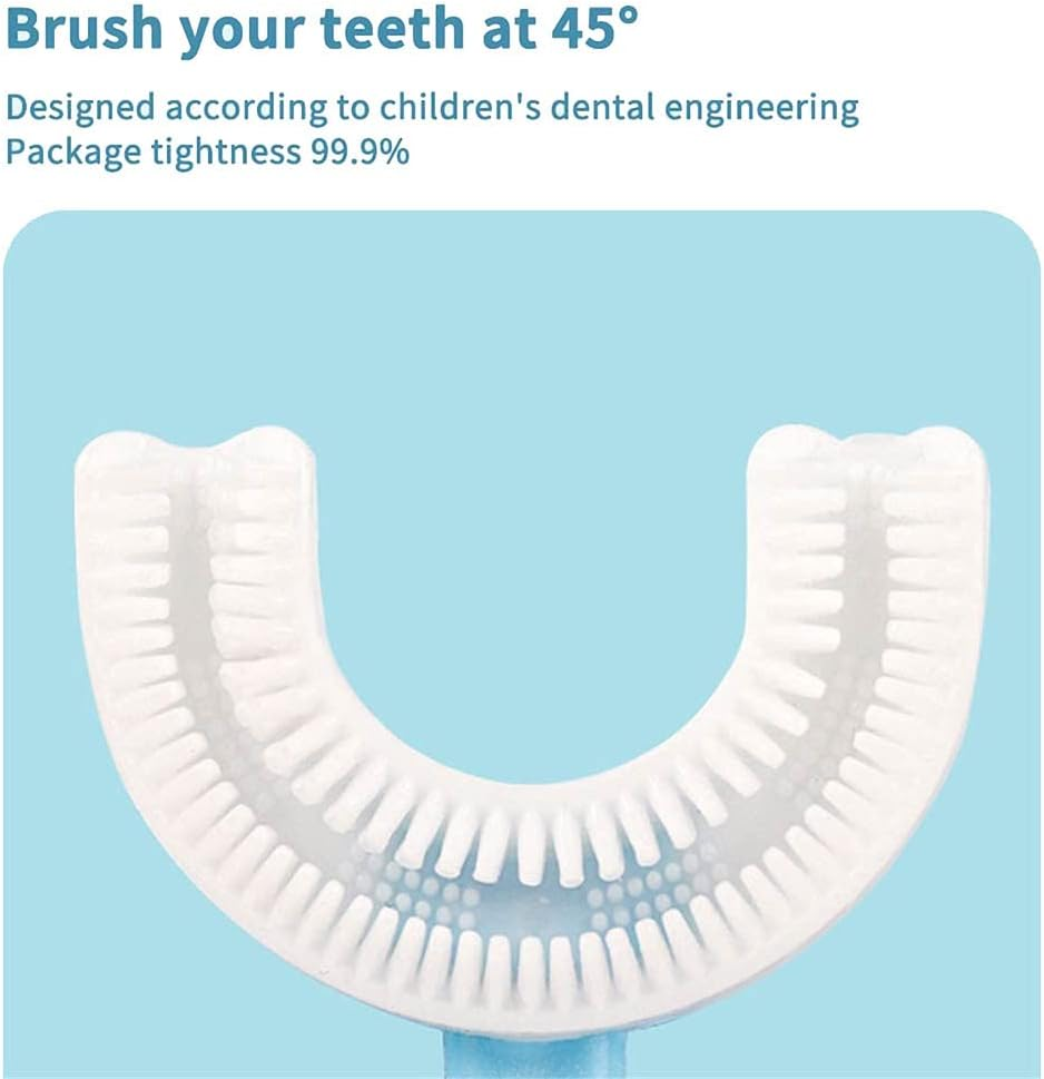 2Pcs Kids Toothbrushes,U Shaped Whole Mouth Silicone Teeth Brush for Kids 2-6Y(Blue,Pink） image number 5