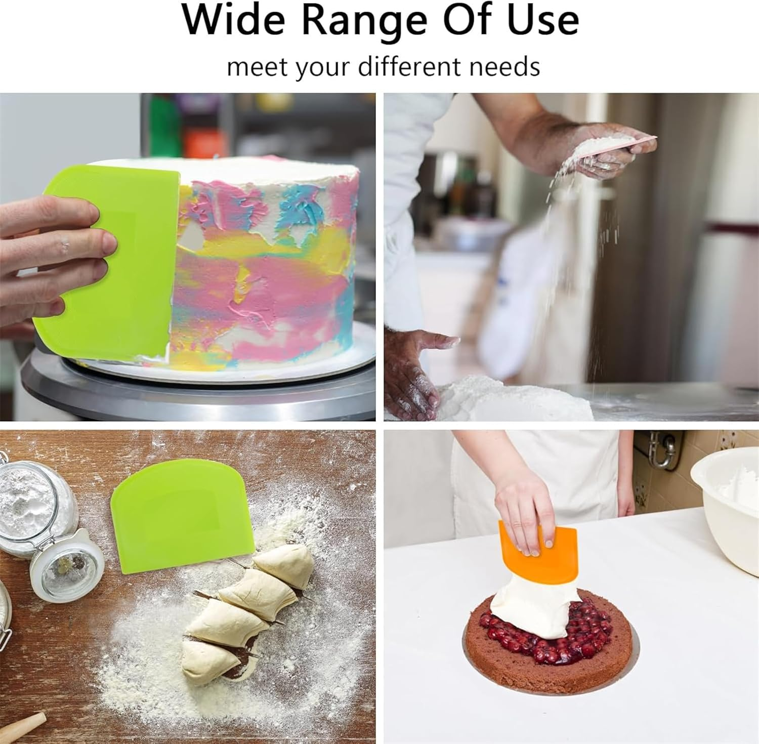 3 PCS Stainless Steel Plastic Dough Pastry Bench Cutter Scraper, Pastry Cutter Plastic Scraper Smoother Cake Spatula Cream Scraper for Bread Pizza Cake Dough Baking image number 6