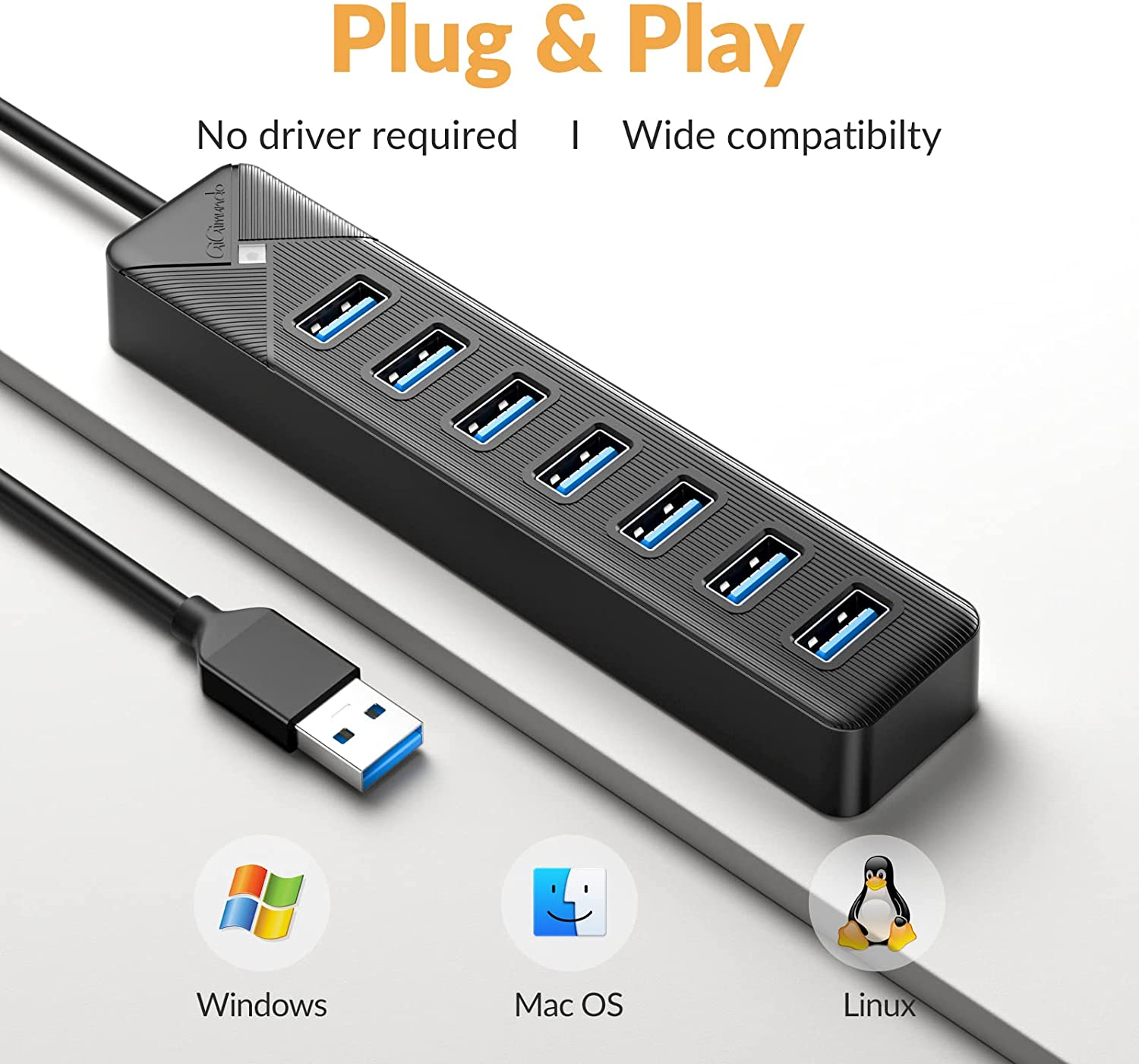 Gigimundo PG7U USB Hub 3.0, 7-Port USB Distributor, 50 Cm Cable with 5V/3A Power Input, Multiple USB Connector for PC Laptop, Older Macbook, PS4, PS5, Flash Drive, Keyboard, Mouse, GGM-PG7U-U3-50 - Usb A 4Port image number 6