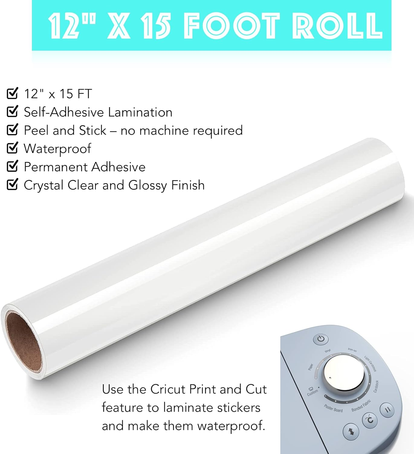 Clear Vinyl Self-Adhesive Laminate 12 by 15 Ft Roll - for Cricut Silhouette Cameo Craft Cutters and Die Cutters | Styletech by Turner Moore (Clear Vinyl Laminate) image number 6