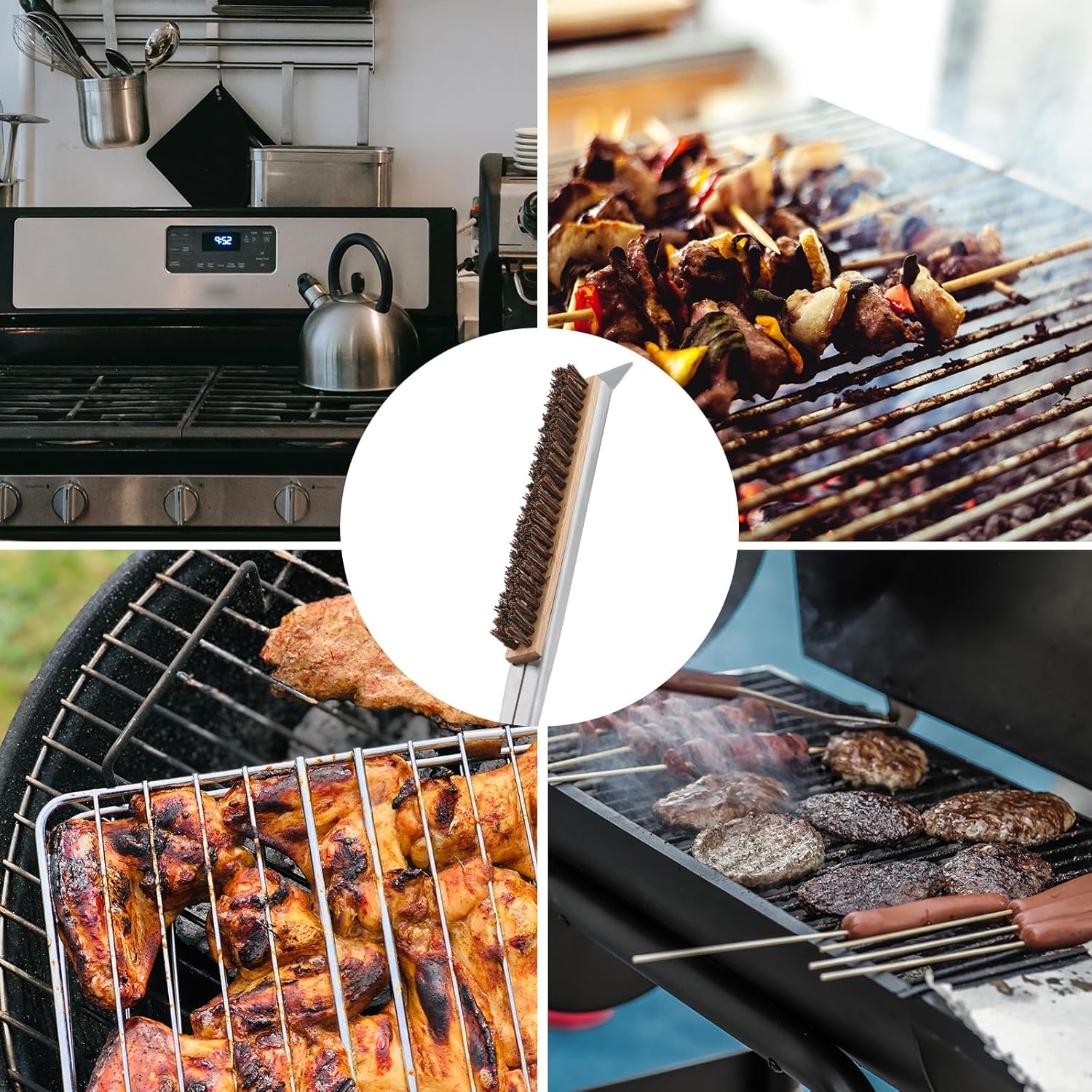 Pizza Oven Brush with Scraper Long Handle, 21.9Inch Long Pizza Oven Brush with Coconut Fibre Bristles for Outdoor Pizza Ovens with Hanging Ring, Easy to Install image number 3