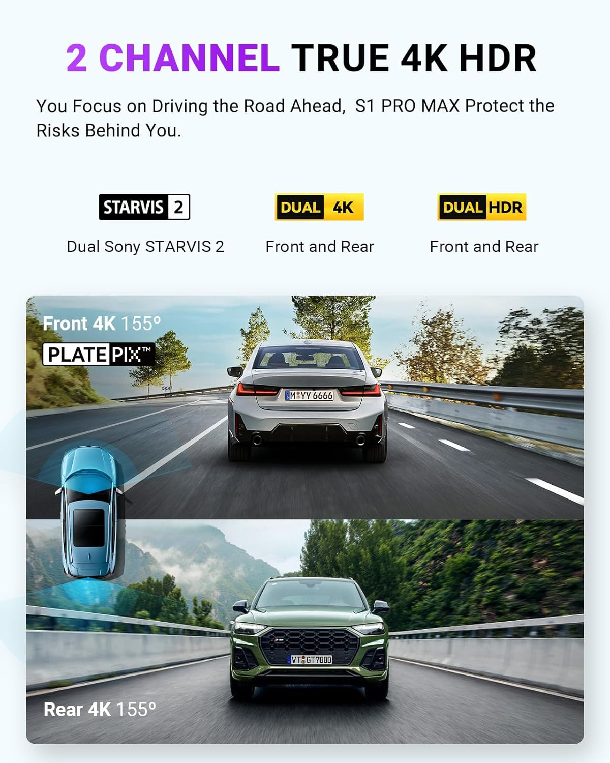 Vantrue S1 PRO MAX Dash Cam 4K Front and 4K Rear, ADAS, Dual STARVIS 2 IMX678, Platepix, 5G Wifi Car Camera W/Hdr Night Vision, GPS, Support LTE, Waterproof Rear Lens, 24/7 Parking, Support 1TB Max image number 2