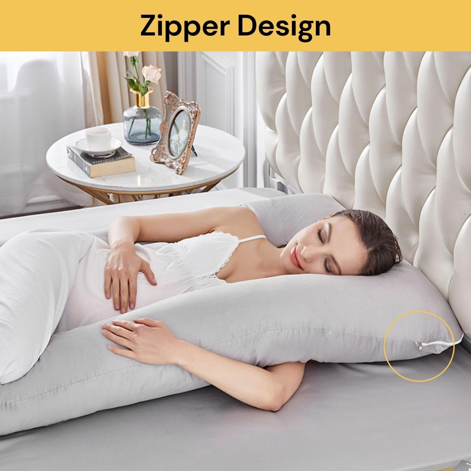 EZONEDEAL Pregnancy Pillow U Shaped Full Body Maternity Pillow Case with Removable & Washable Cover Body Feeding Support for Maternity Sleeping Pillow Pregnant Women (Grey) image number 3