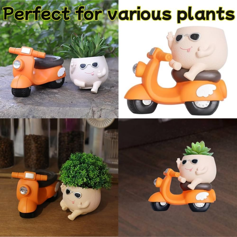 Unique Face Self Watering Planter Pots,Garden Pot with Drainage Hole,Cute Motorcycle Succulent Pot for Indoor Outdoor Funny Head Planters for String of Pearls Plant Live Gift Ideas for Christmas image number 2