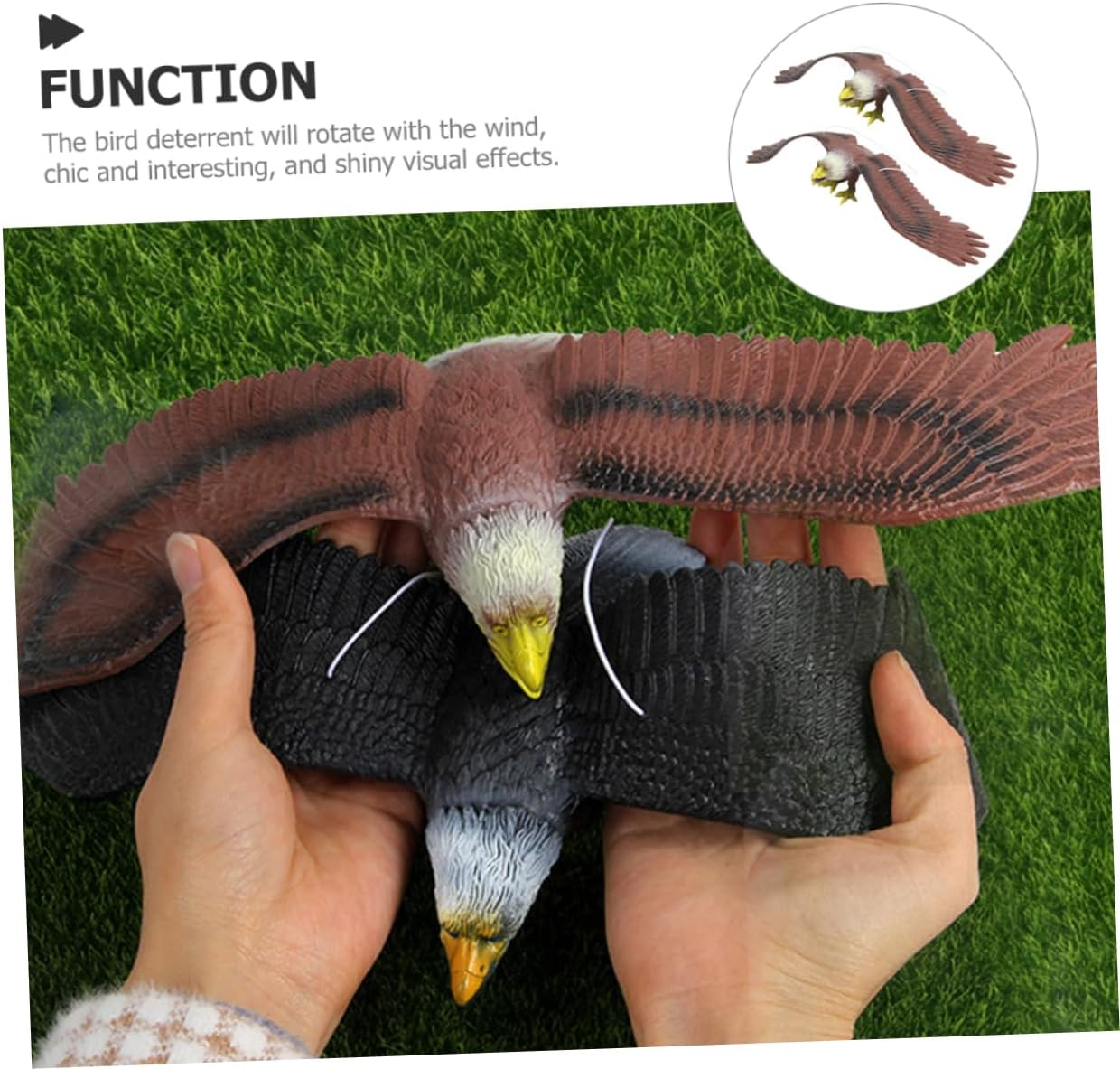 Milisten 2Pcs Large Eagle Simulation Toy Bird Deterrent Decorations Bird Deterrents Decor Outdoor Garden Statue - Brown image number 3