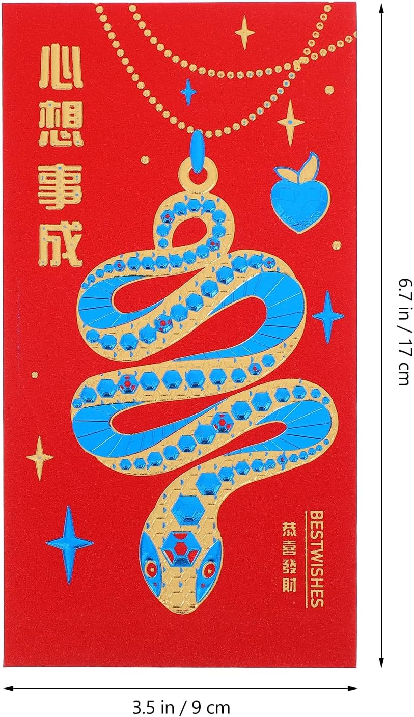 Tofficu 30Pcs Chinese Red Envelopes, 2025 Snake Lunar New Year Red Cash Envelopes, Chinese Hongbao Lucky Money Pockets for Spring Festival Wedding Envelopes - A image number 4