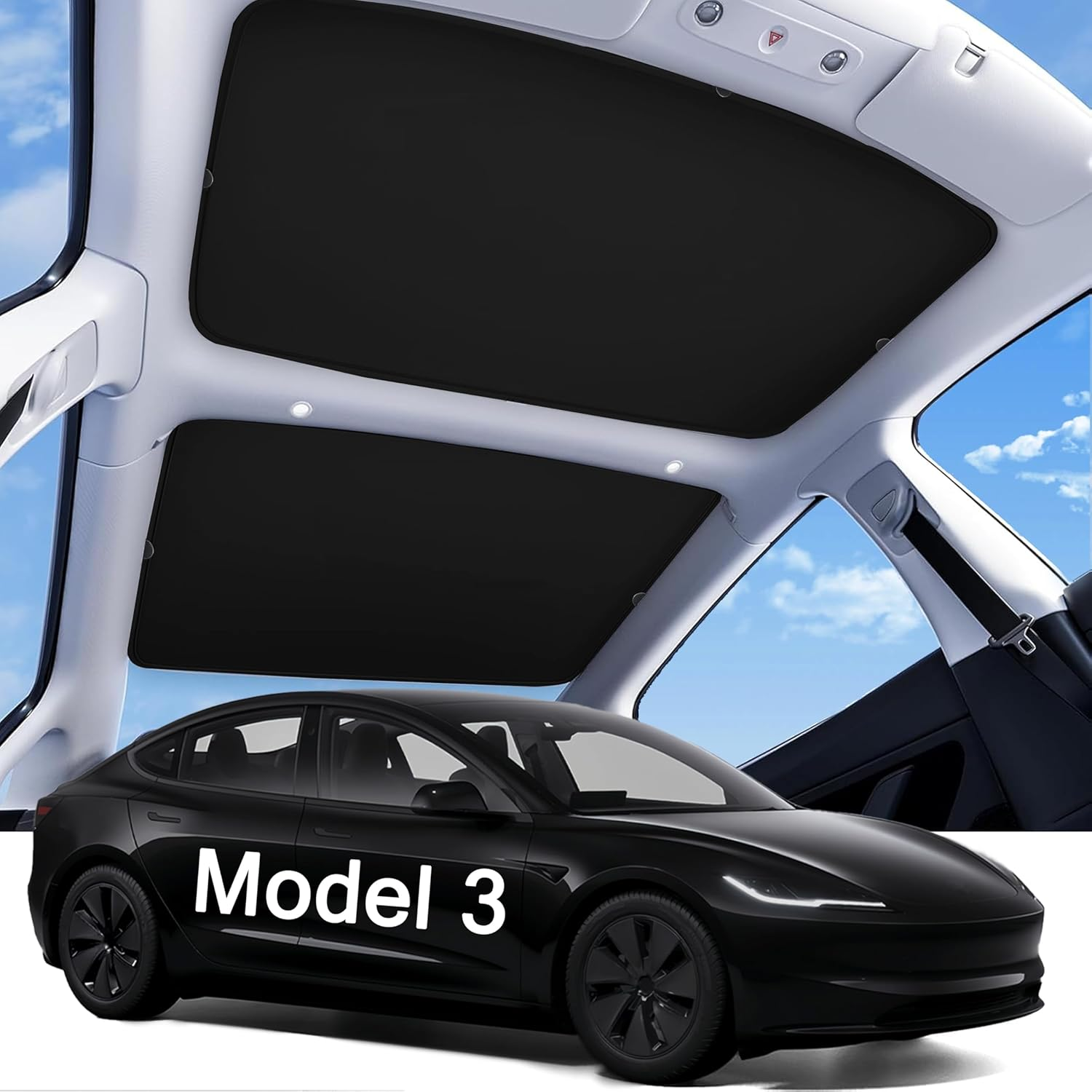 2025 Upgraded Tesla Model 3 Highland Sunshade Roof, UPF200+ Roof Sunshade with Storage Bag, No-Sag & No-Gaps Heat Insulation Foldable Top Windows Windshield Sun Shade, Tesla Model 3 Accessories Black image number 4