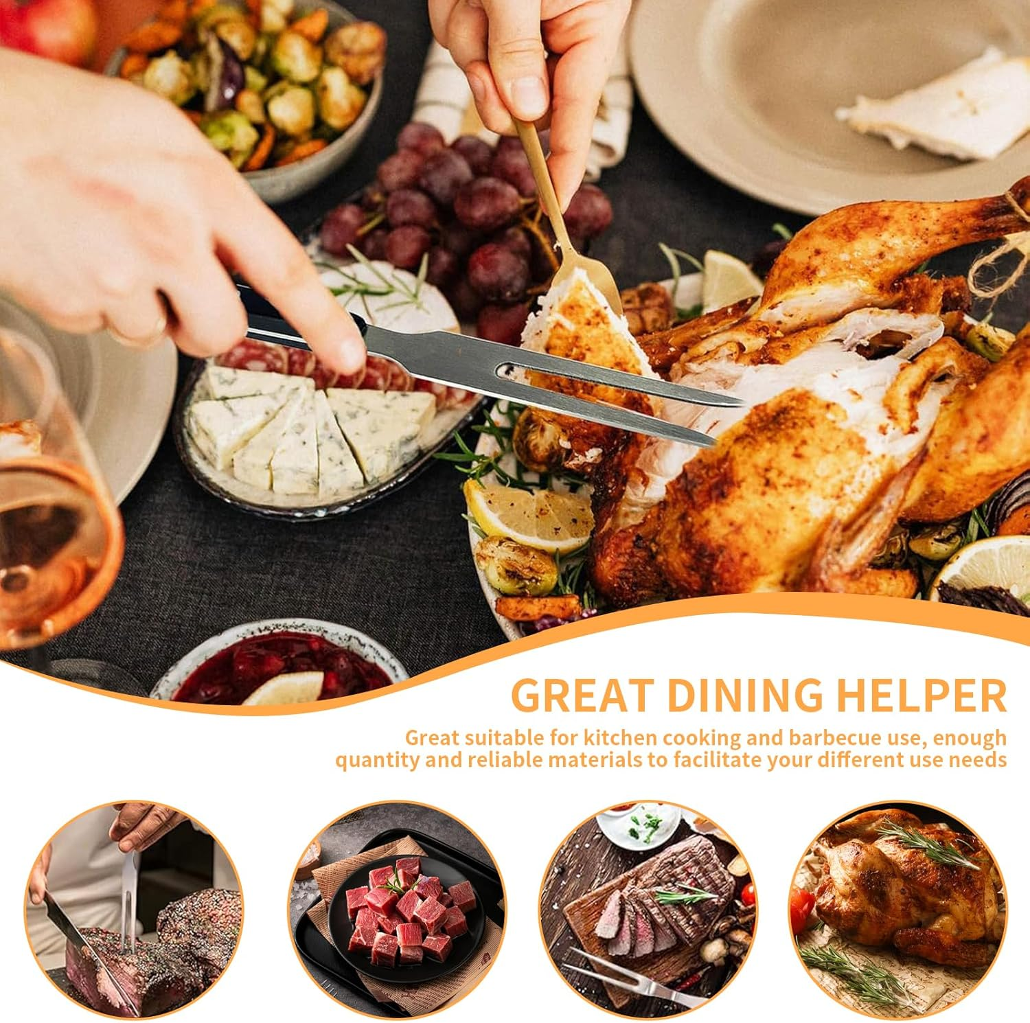 2 Pieces Carving Forks with Wood Handle Rust Resistant Stainless Steel Barbecue Forks Meat Forks Serving Forks Cooking Forks Kitchen Forks BBQ Forks Outdoor Barbecue Tools for Kitchen Roast Grilling image number 3