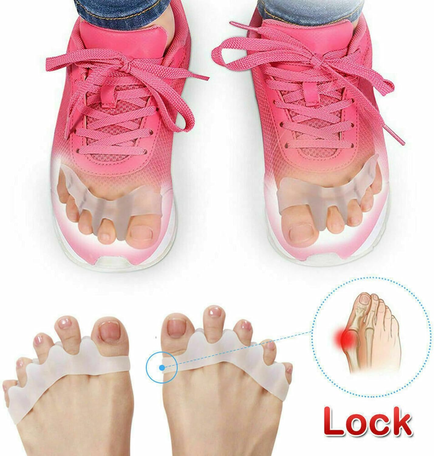 Gel Toe Separator, MH MOIHSING Toe Spacers Rubber Toe Stretchers Used for Sports Activities, Yoga Practice & Running for Men and Women Bunion Pain Relief Toe Straightener Achilles Stretcher (2 Pair) image number 2