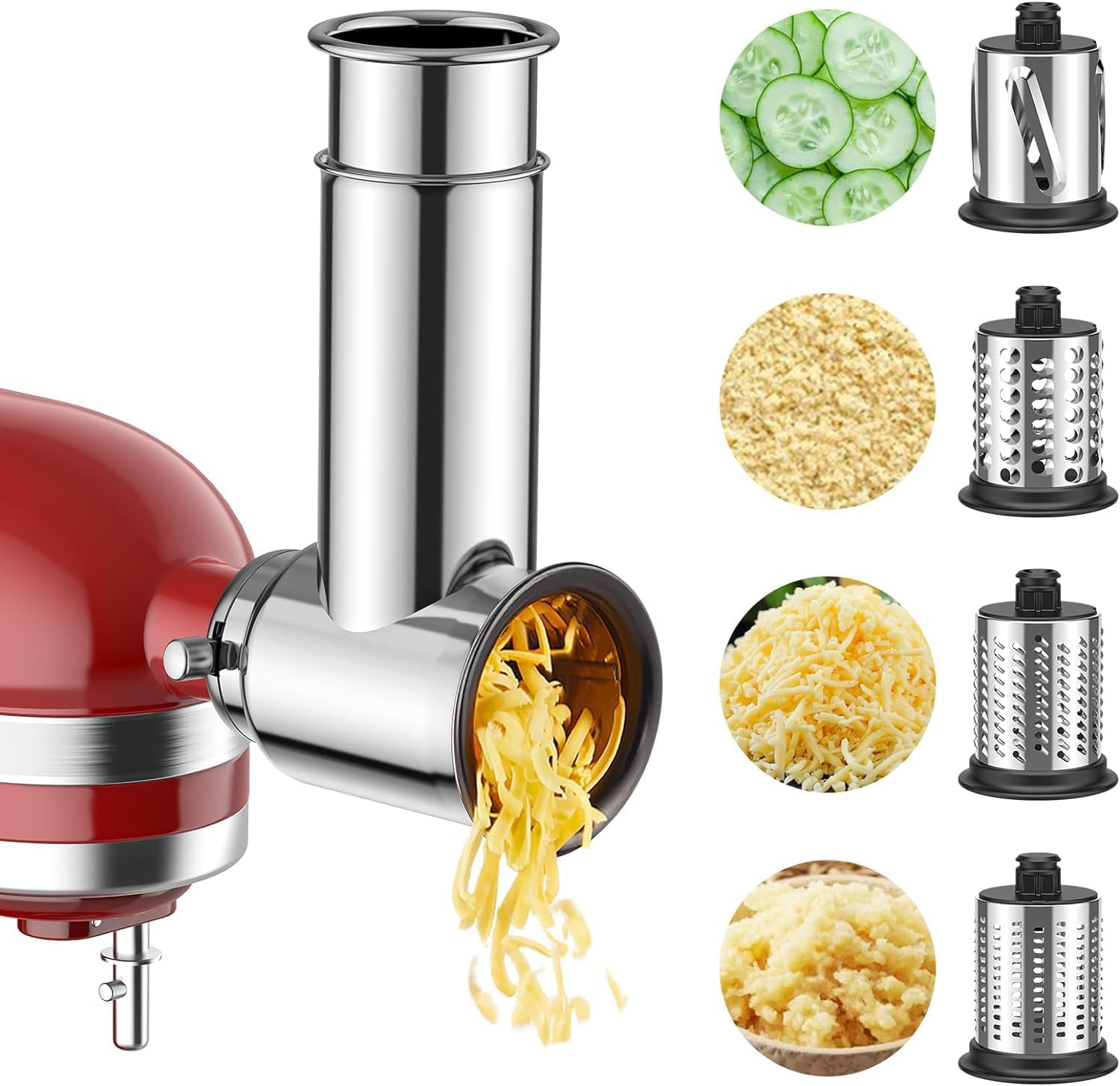 Stainless Steel Slicer Shredder Attachment for Kitchenaid Stand Mixer, Salad Machine with Vegetable Slicer, Salad Maker, Grinding Powder, Cheese Grater by Cofun image number 2