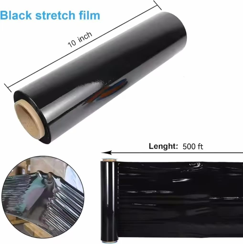 Stretch Film Roll, Industrial Shink Wrap 25Cm X 150M Wide Black Plastic Wrap for Pallet Wrapping Shipping Moving image number 4