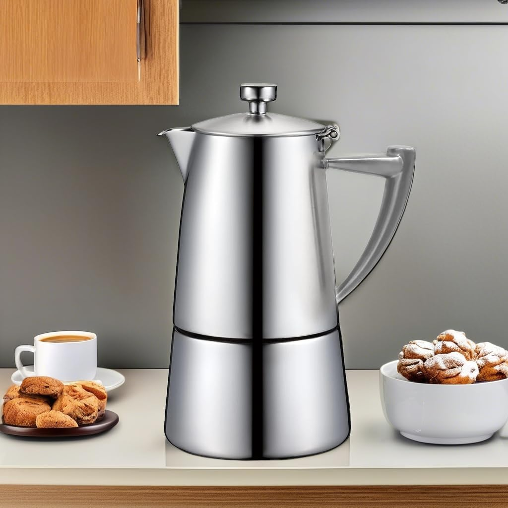 CUISINOX Roma Satin Stainless Steel Moka Pot Stovetop Espresso Maker, 6-Cup image number 2