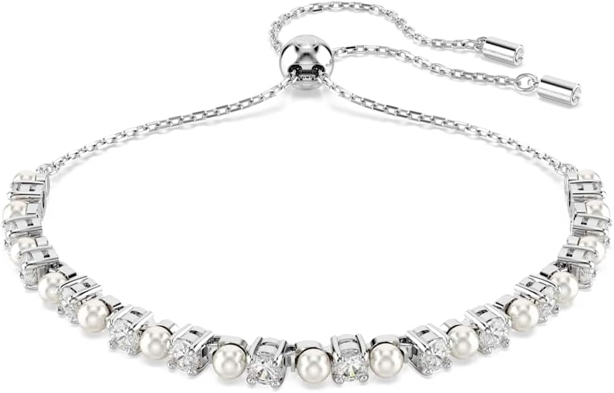 Swarovski Matrix Pearl Bracelet Collection, White Crystals and Crystal Pearls in a Rhodium or Rose Gold-Tone Plated Setting