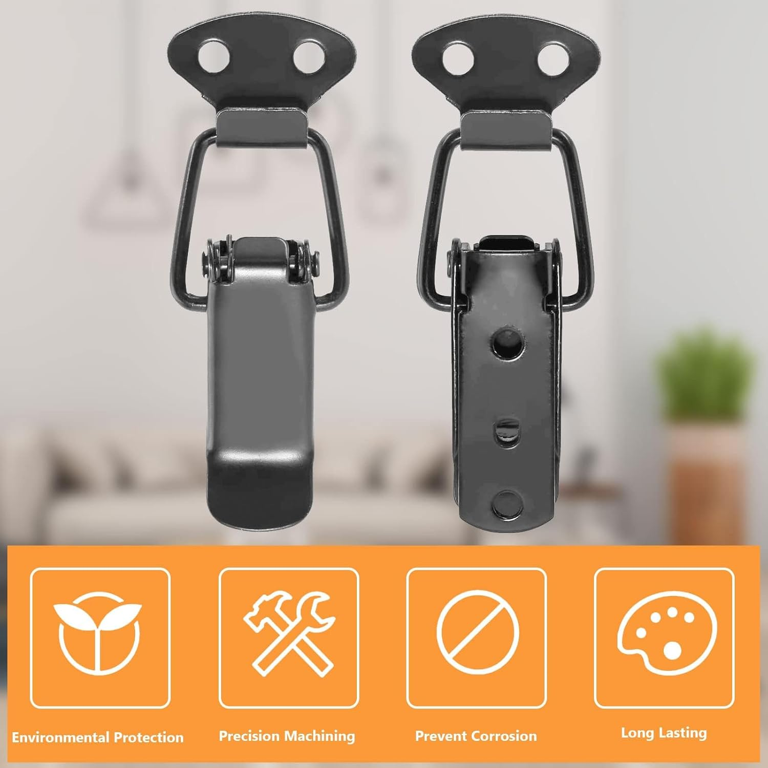 Black Spring Hasp, 10 Pcs Stainless Steel Spring Hasp, Toggle Latch Catch Clamp for Wooden Case Toolboxes, Cabinet Boxes, Drawer, Toolbox (Black) image number 6