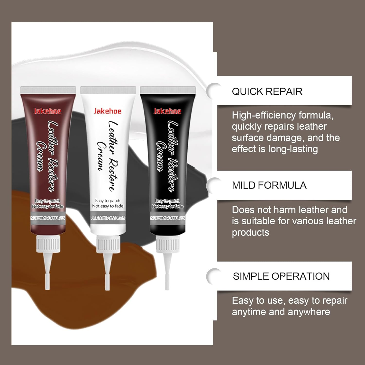 Leather Restore Kit, 60Ml Repair Cream Set with Accessories, 3 Colors image number 4