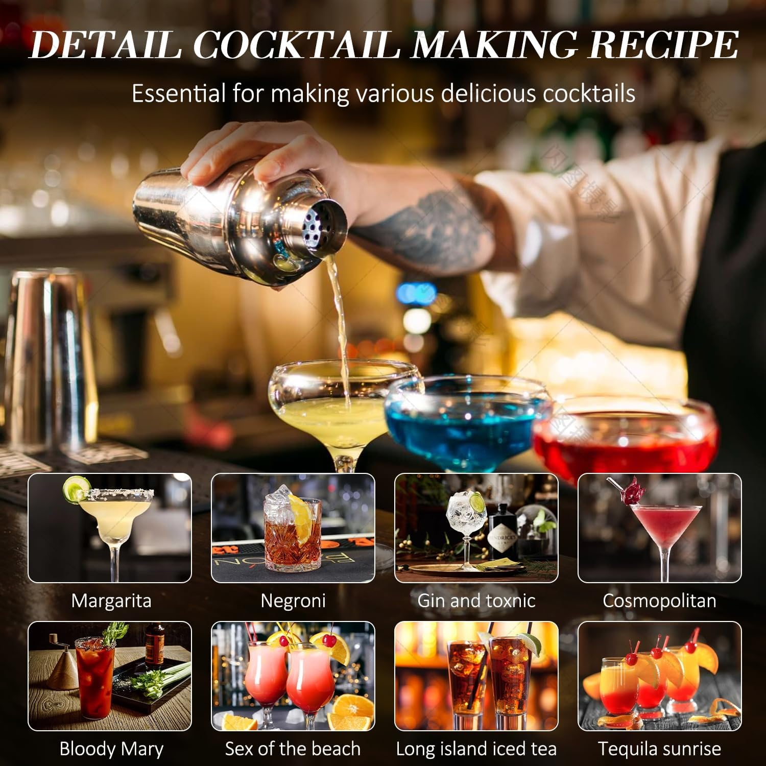 Mixology Bartender Kit Bar Set with Bamboo Stand, 28Pcs 24Oz Cocktail Shaker Set Cocktail Kit, Professional Stainless Steel Bar Tool Set, Black image number 5