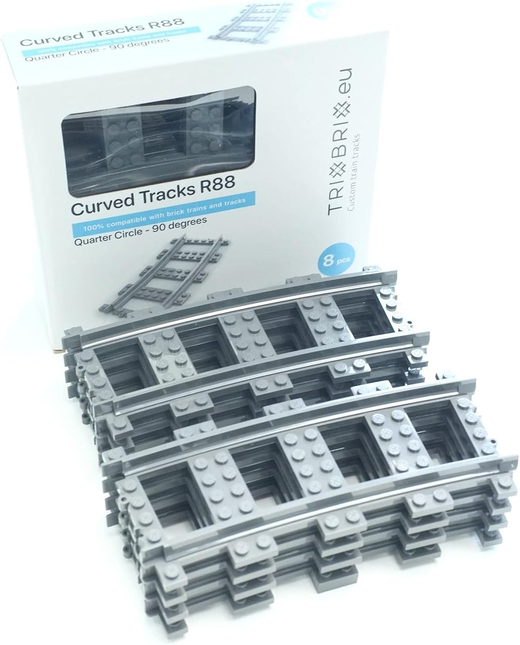 Trixbrix Curved Tracks R88 Box 8Pcs Compatible with  City Train Sets 60197 60198 10277 60205 60238 image number 3