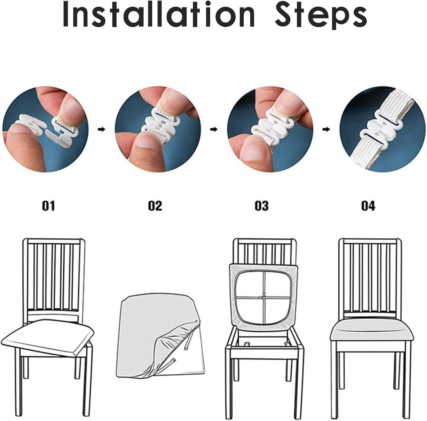 6 PCS PU Leather Dining Chair Seat Covers, Waterproof Stretch Chair Slipcovers, Seat Protectors for Kitchen & Dining Room Chairs (Black) image number 5