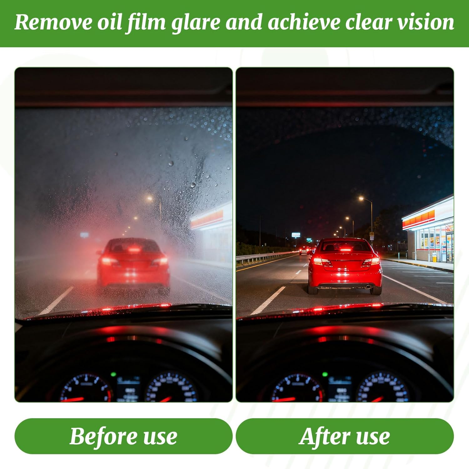 New Upgraded Car Window Cleaner, 2Pcs Clear Vision Windscreen Cleaner, Oil Film Cleaner Remover Strong Front Windshield, Clearvision Glass Cleaner with Cloth, Enhance Visual Effect of Windshield