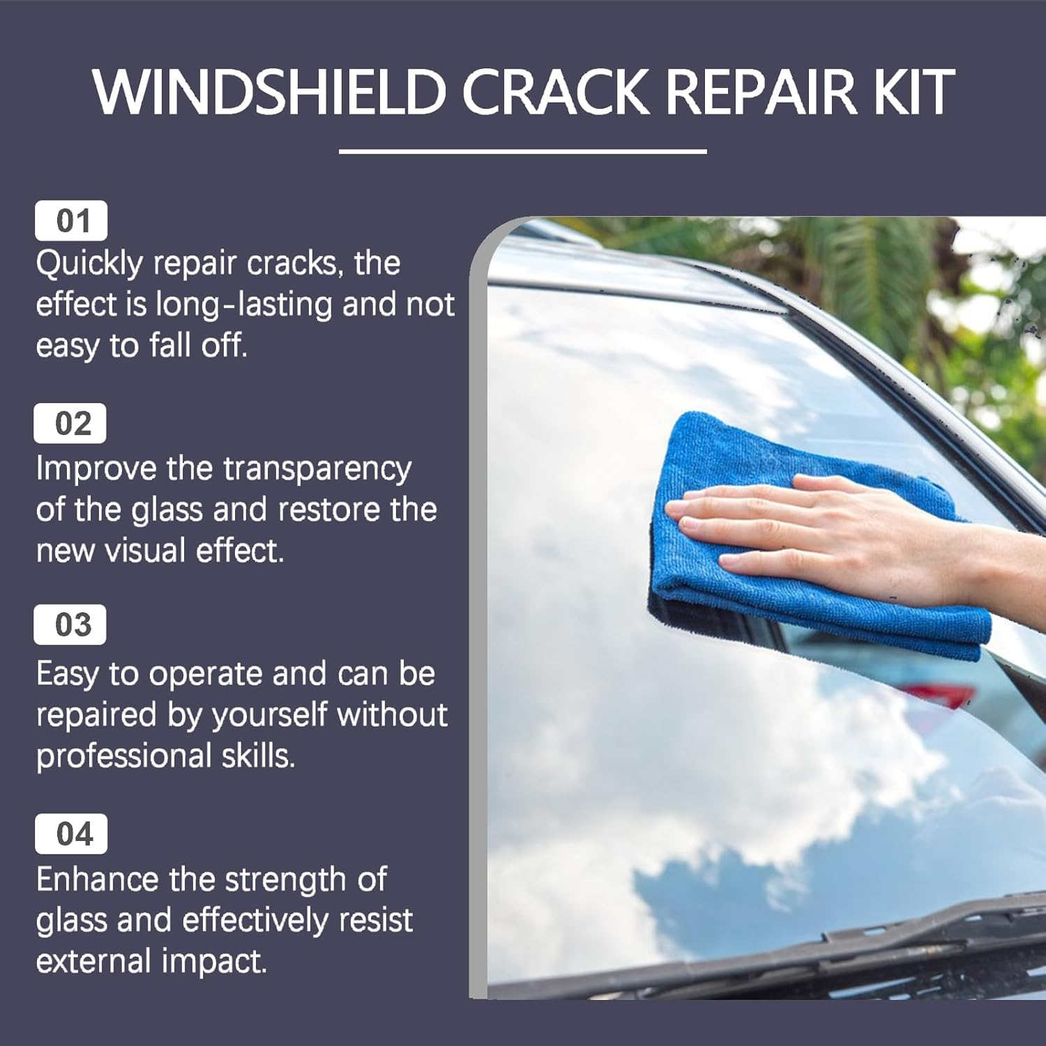 POKITA X Windshield Repair Kit &ndash; Glass Repair Kit for Cracks, Scratches & Star-Shaped Cracks, Professional General Car Windscreen Repair Tool