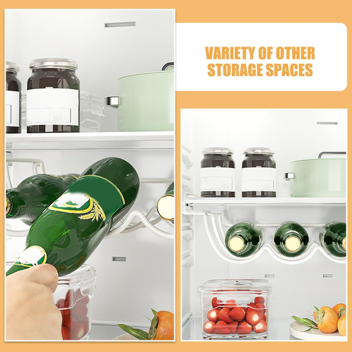 Cabilock Metal Fridge Wine Bottle Holder Rack White under Shelf Refrigerator Organizer Space-Saving Kitchen Storage for Bottles and Drinks image number 3