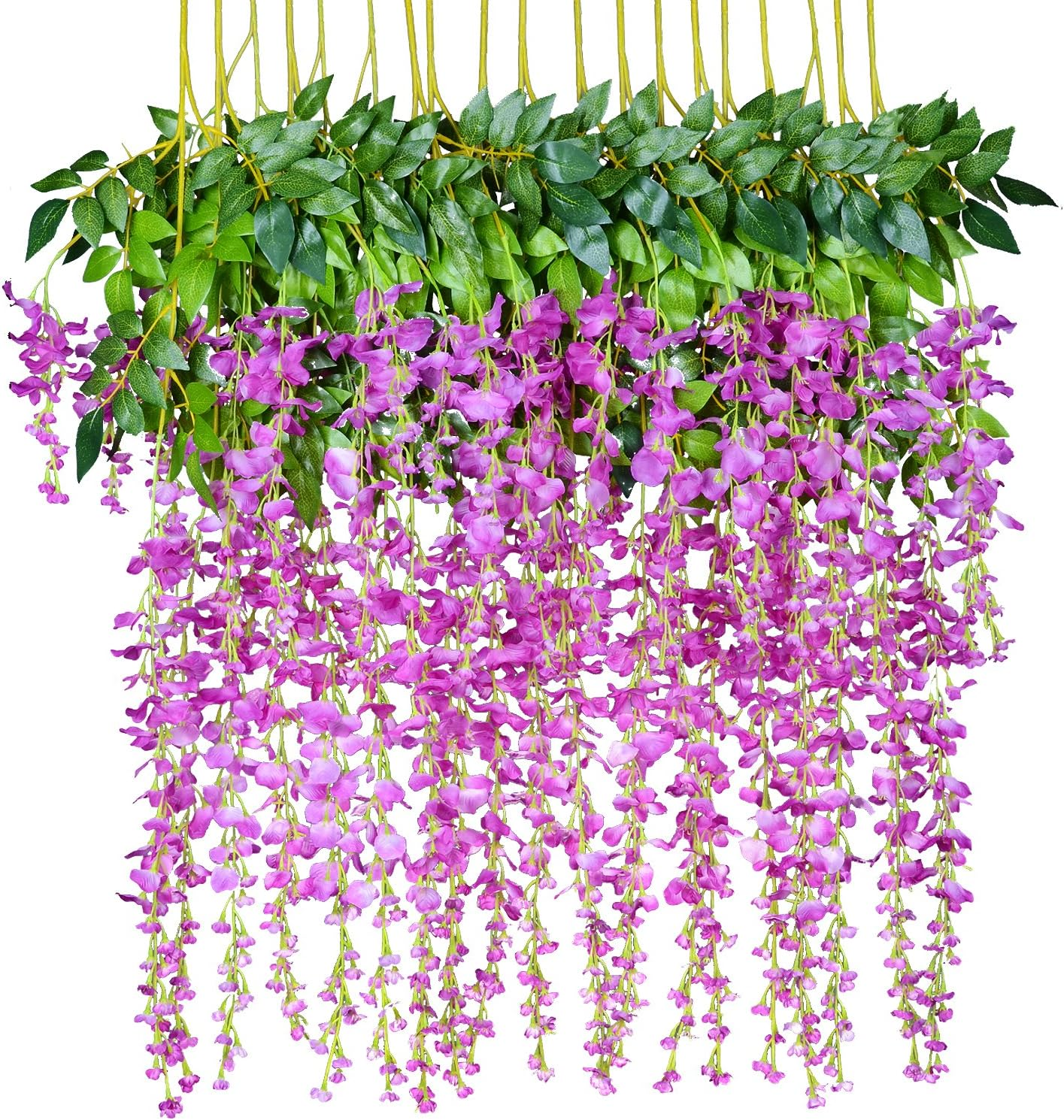(Purple) - 12 Pack 1 Piece 1.1M Artificial Flowers Silk Wisteria Vine Ratta Hanging Flower for Wedding Garden Floral DIY Living Room Office Decor (Purple)
