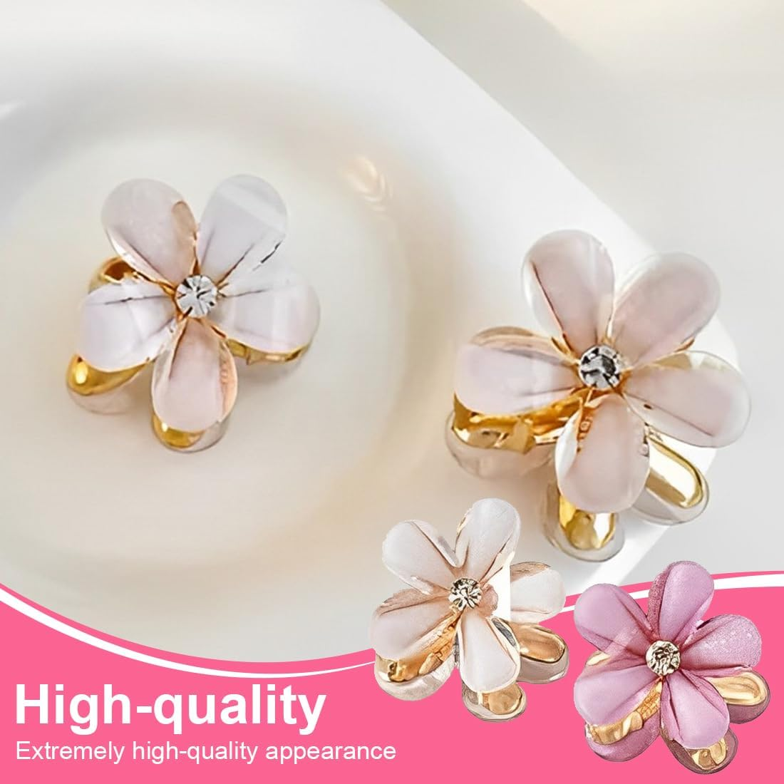 Weddhuis Mini Diamond Hair Clips Pack of 10 Cute Mini Hair Clips Hair Clips for Photo, Daily Life, Party, Wedding (White & Pink) image number 1