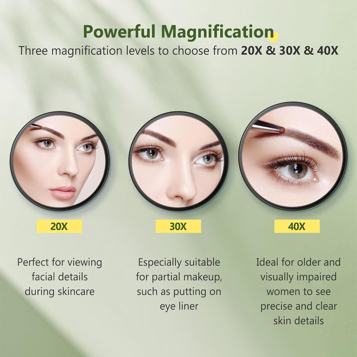 40X Magnifying Mirror, Magnifying Mirror Suction Cup, Travel Makeup Mirrors with Precise Tweezers, Compact Mirrors for the Removal of Female Facial Hair, 3.5 Inches (Black) image number 2