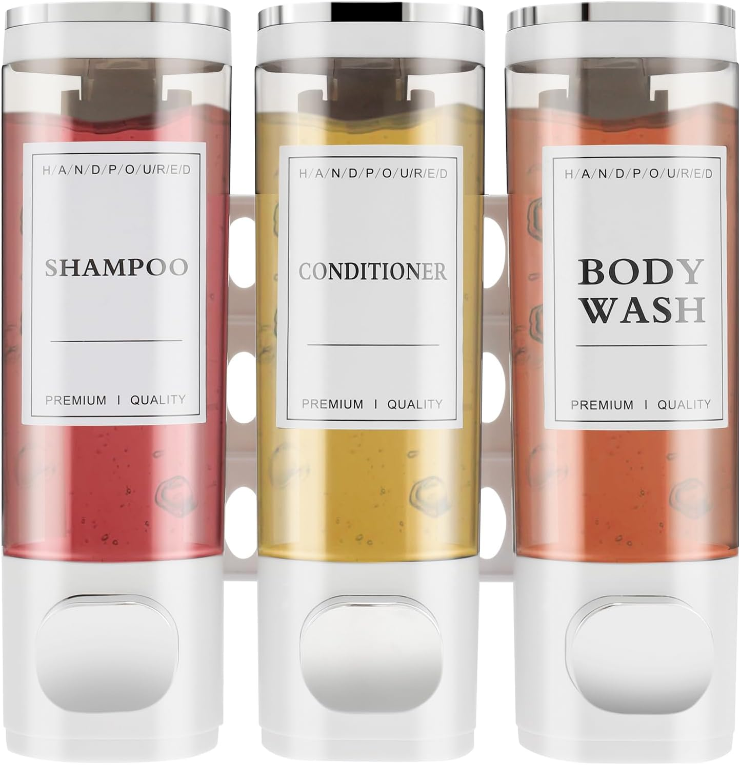 Fwqofvk 3 in 1 Shower Soap Dispenser 3 Chamber Bathroom Shower Dispensers No Drill Shampoo and Conditioner Dispenser Easy to Install Versatile Shampoo Dispenser Wall Mounted for Bathroom (White)