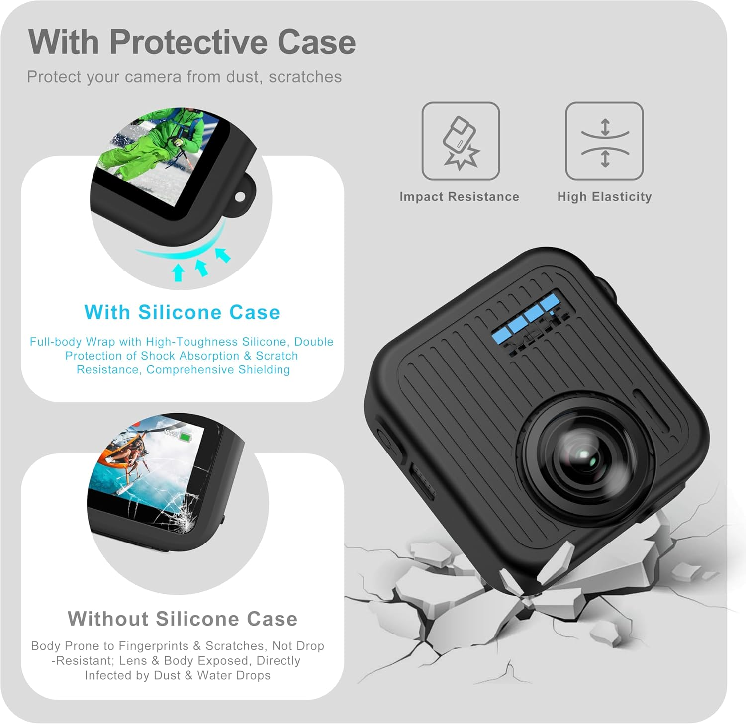 Fitstill Silicone Protective Kit Is Only for Go Pro Max 2, Silicone Protective Case + Screen Protector + Battery Side Cover + Lens Protective Cover + Adjustable Wrist Strap Max 2 Accessories image number 2