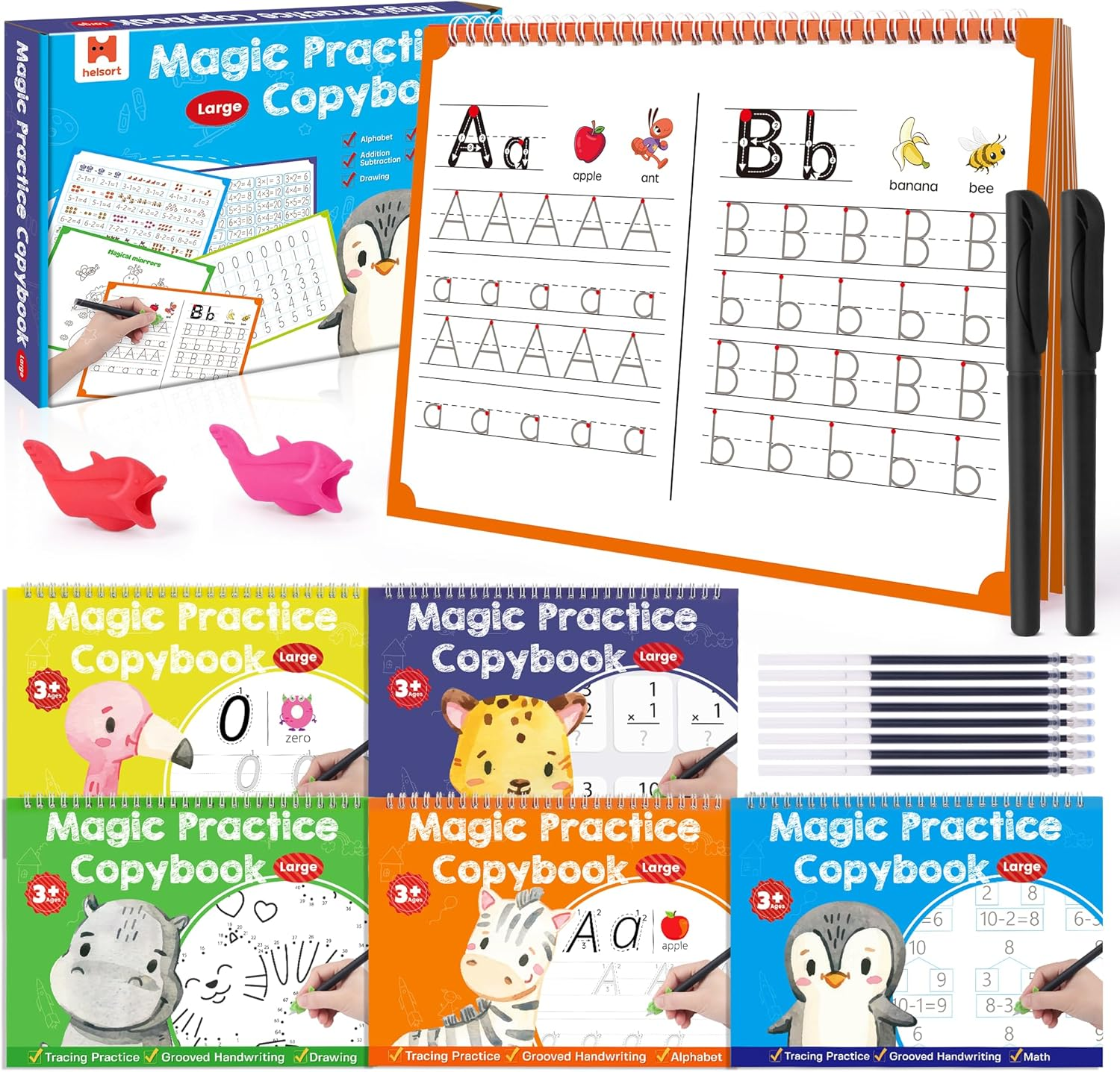 Large Magic Grooved Writing Practice Books for Kids, Reusable Grooved Handwriting Workbooks, Number Letter Tracing Books for Kids Age 3-8 Kindergarten Preschool Calligraphy image number 1