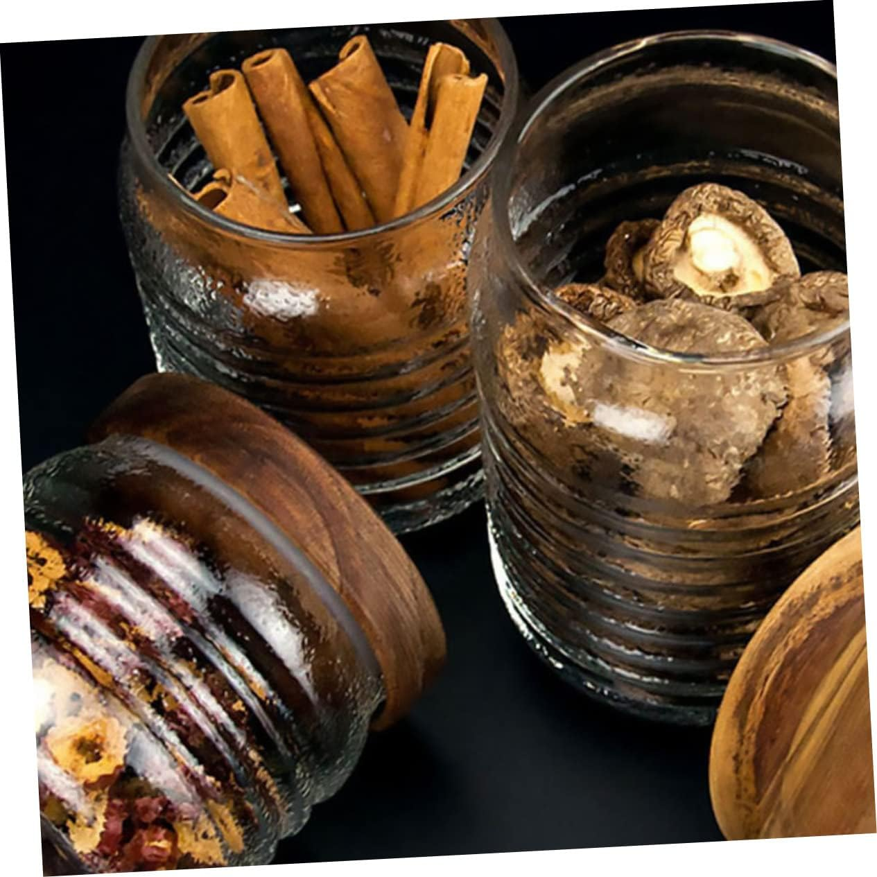 FELTECHELECTR Wooden Lid Glass Storage Jar Sealed Canister for Tea Spices Dry Food High Borosilicate Glass Moisture Home Kitchen Organization image number 4
