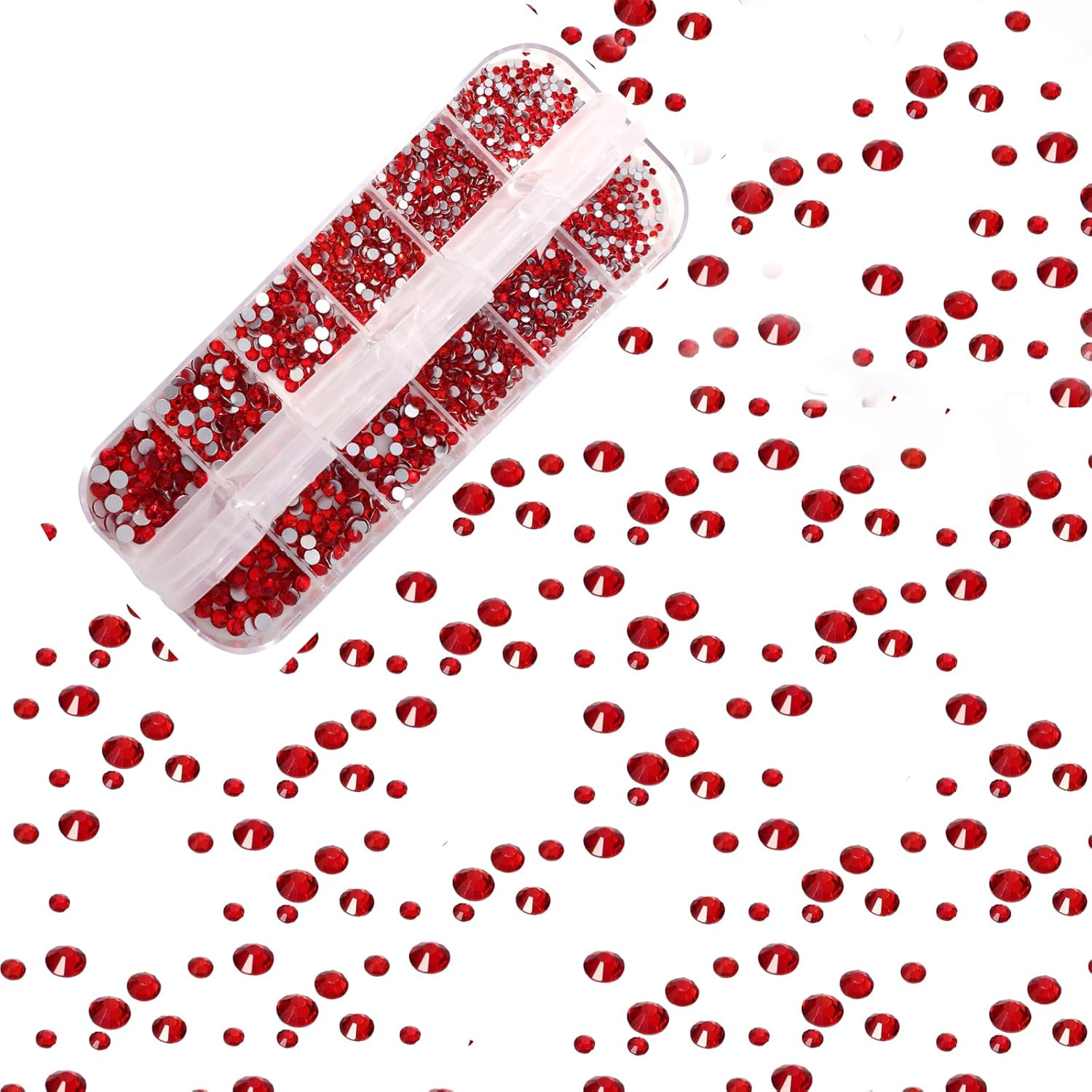 Nail Art Rhinestones, 1500PCS Rhinestones in 6 Sizes, Nail Art Gems with Pick up Tweezers and Rhinestone Picker Dotting Pen, Tools for Nails, Craft 1.5 Mm - 4.0 Mm (Red) image number 5